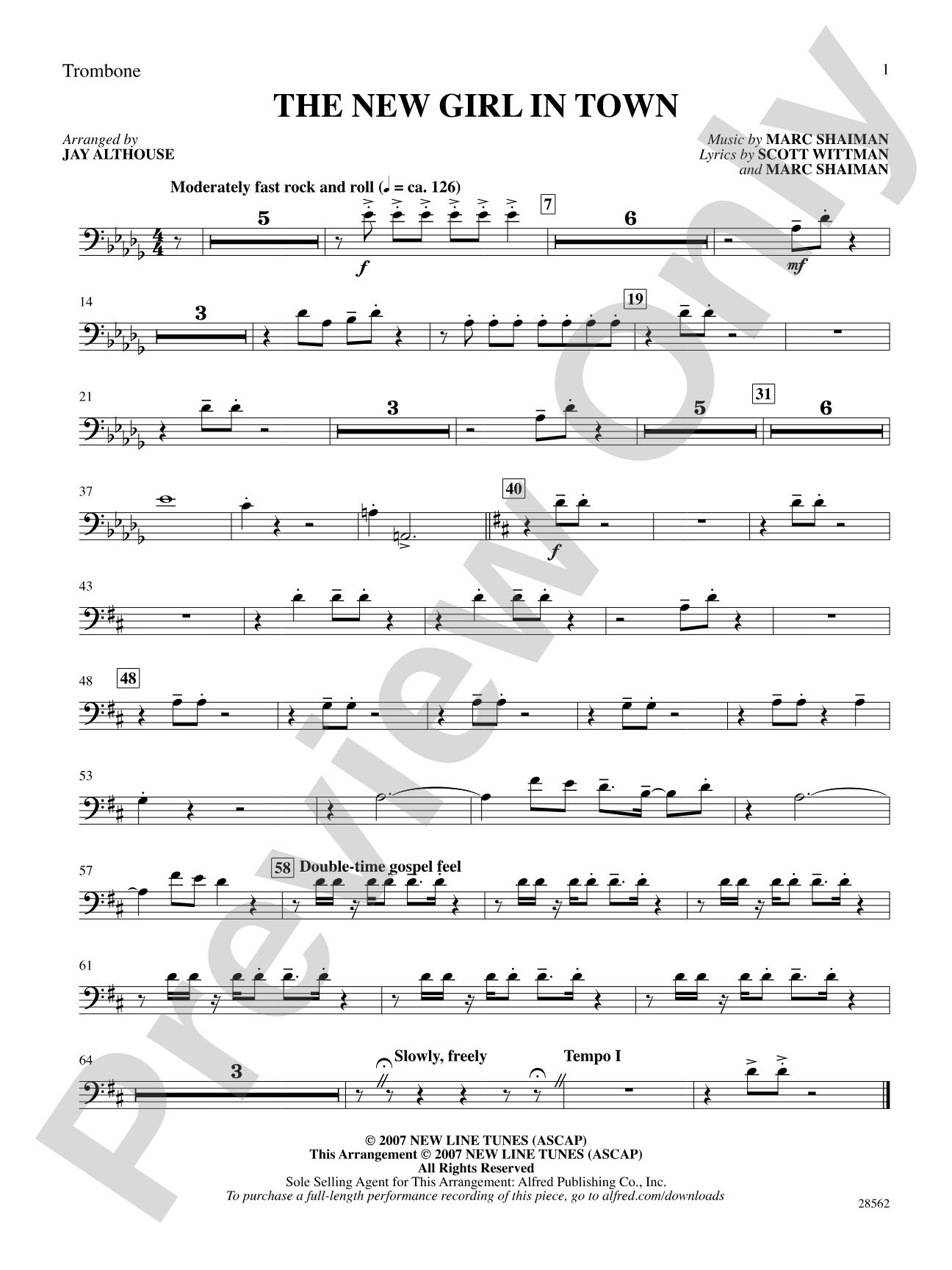 The New Girl in Town (from the movie Hairspray): 1st Trombone: Choral SoundPax
