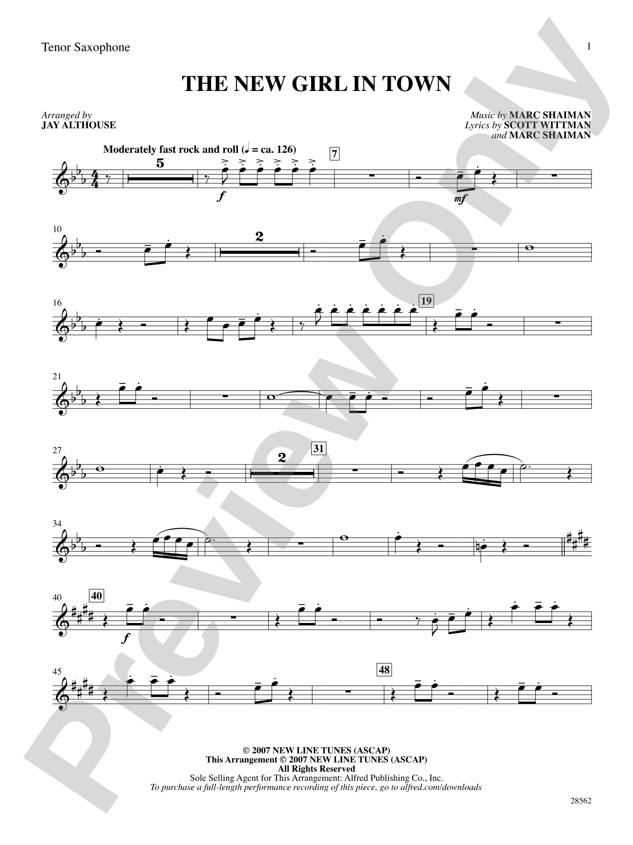 The New Girl in Town (from the movie Hairspray): B-flat Tenor Saxophone: Choral SoundPax
