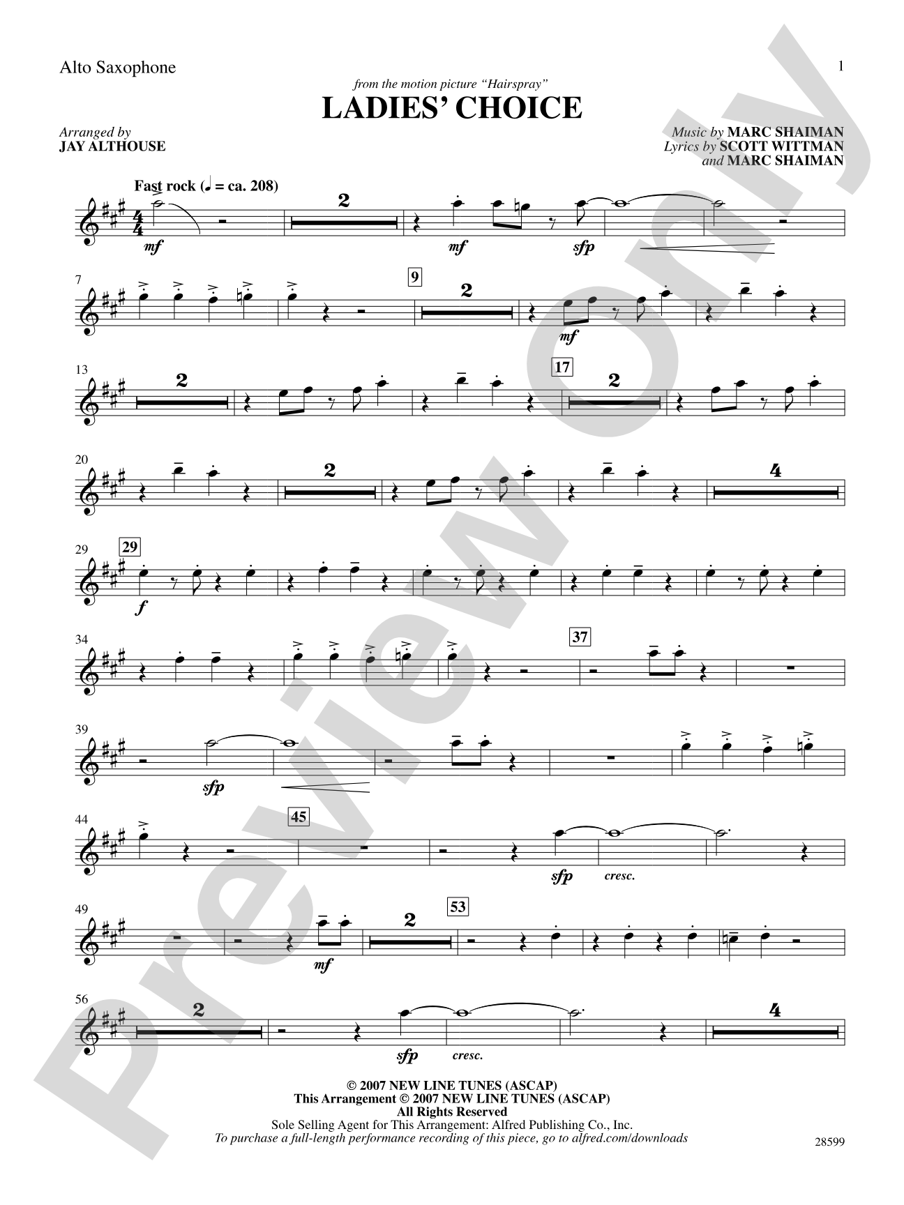 Ladies' Choice (from the movie Hairspray): E-flat Alto Saxophone: Choral SoundPax
