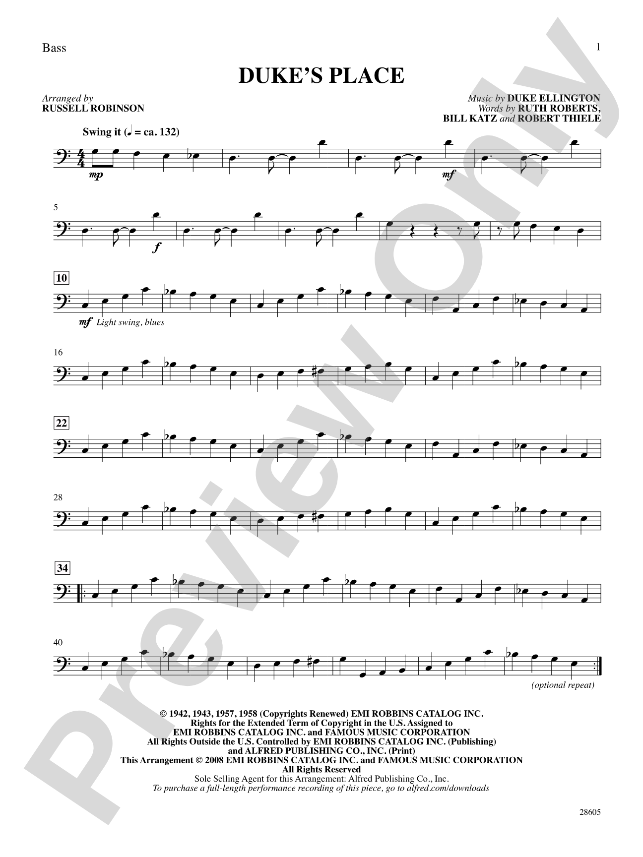 Duke's Place: String Bass: Choral SoundPax