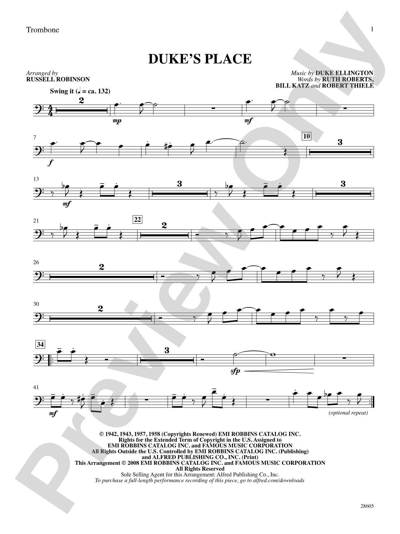 Duke's Place: 1st Trombone: Choral SoundPax