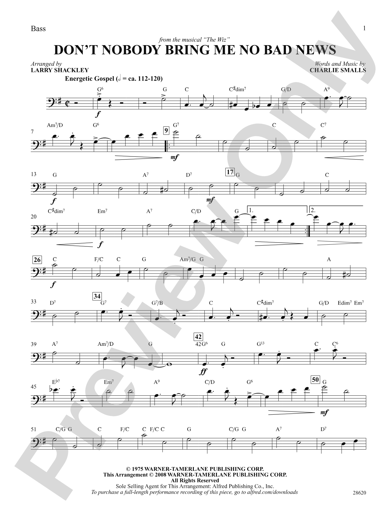 Don't Nobody Bring Me No Bad News (from the musical The Wiz): String Bass: Choral SoundPax
