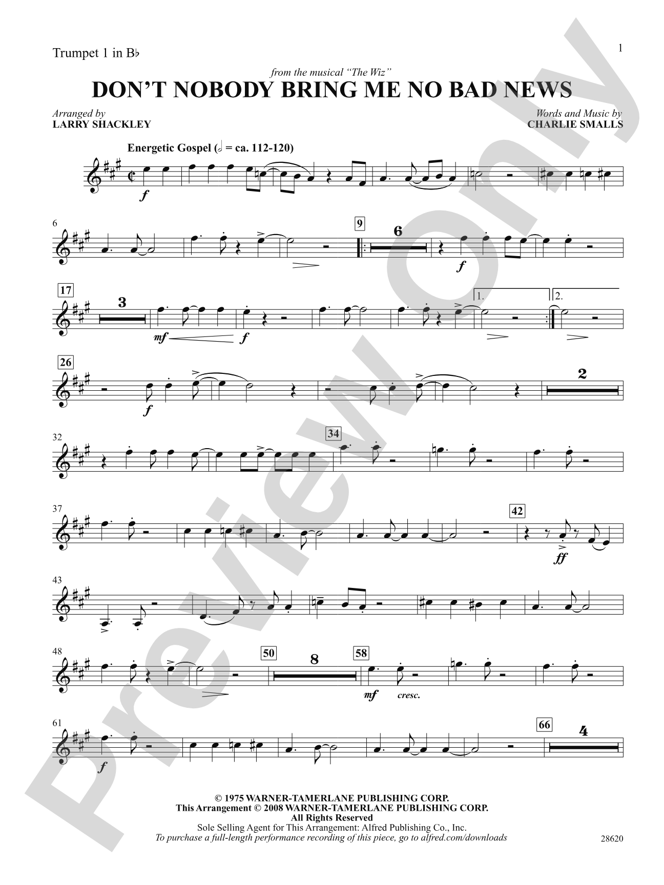 Don't Nobody Bring Me No Bad News (from the musical The Wiz): 1st B-flat Trumpet: Choral SoundPax