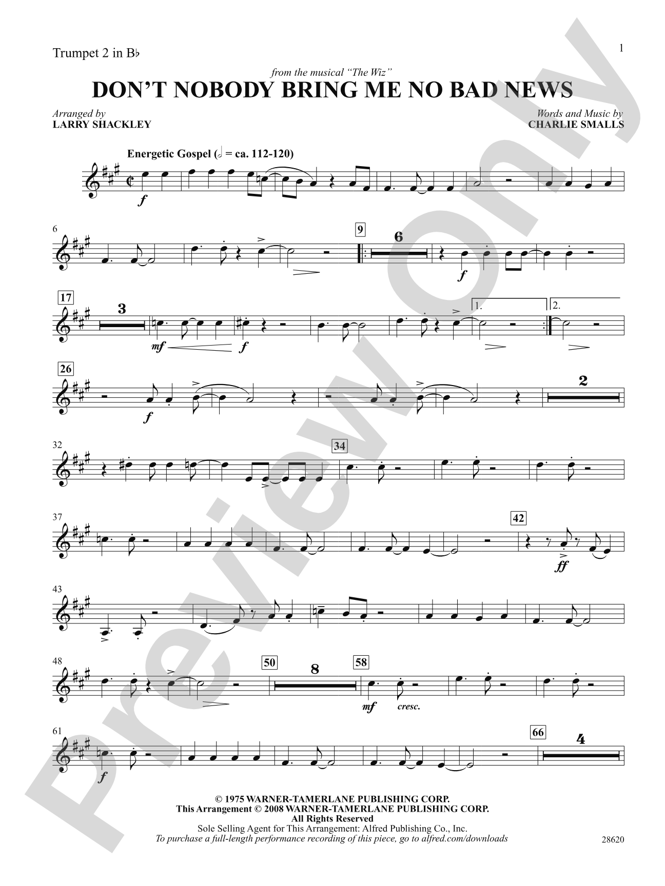 Don't Nobody Bring Me No Bad News (from the musical The Wiz): 2nd B-flat Trumpet: Choral SoundPax