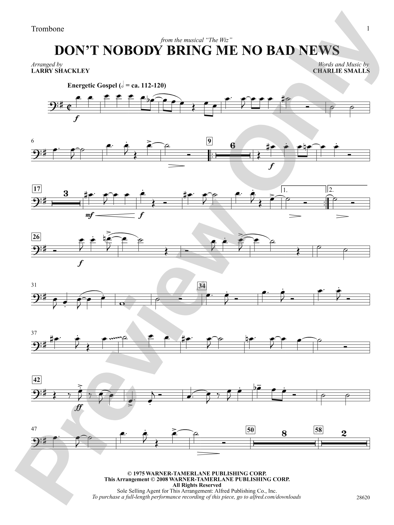 Don't Nobody Bring Me No Bad News (from the musical The Wiz): 1st Trombone: Choral SoundPax