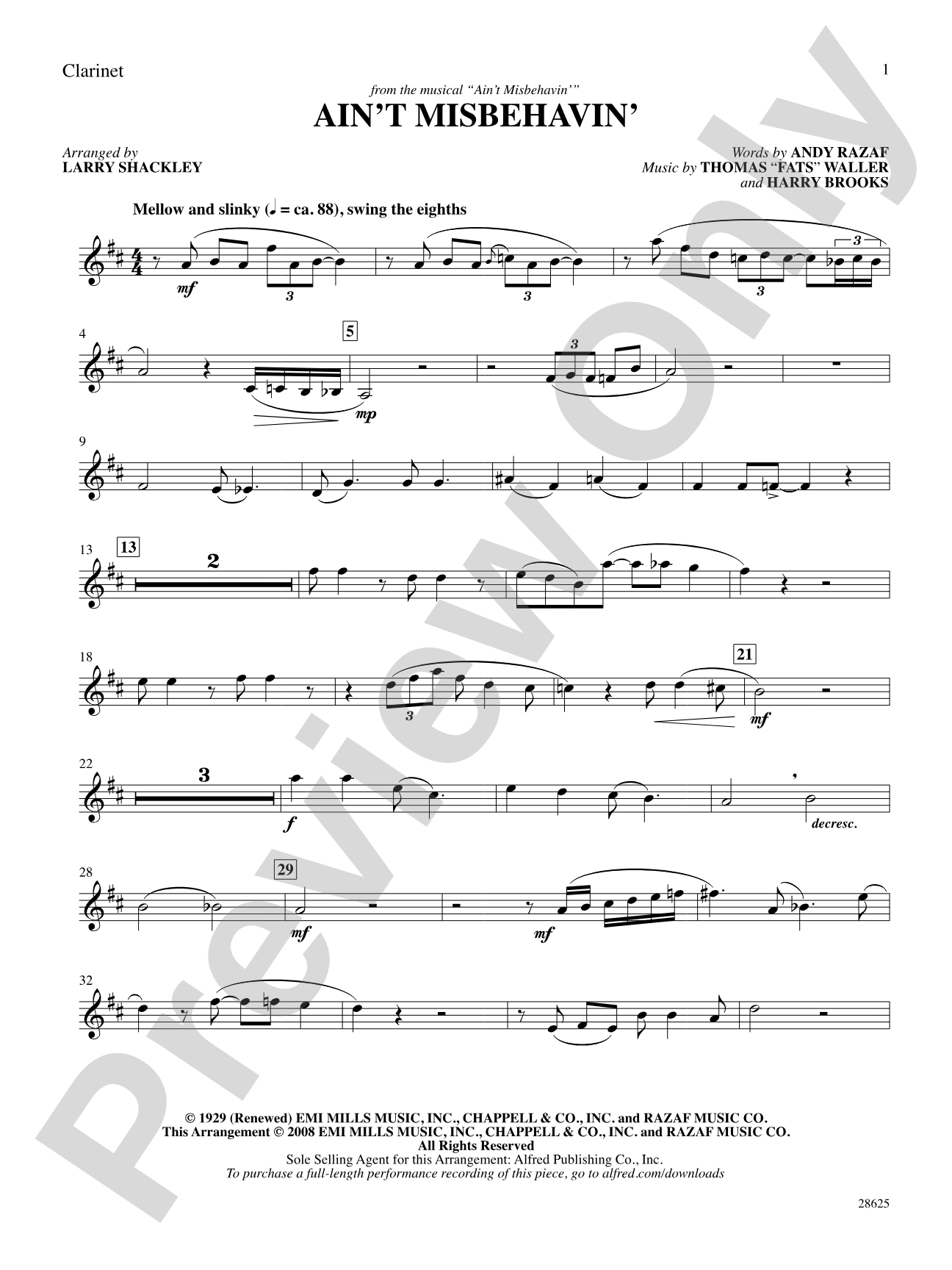 Ain't Misbehavin' (from the musical Ain't Misbehavin'): 1st B-flat Clarinet: Choral SoundPax