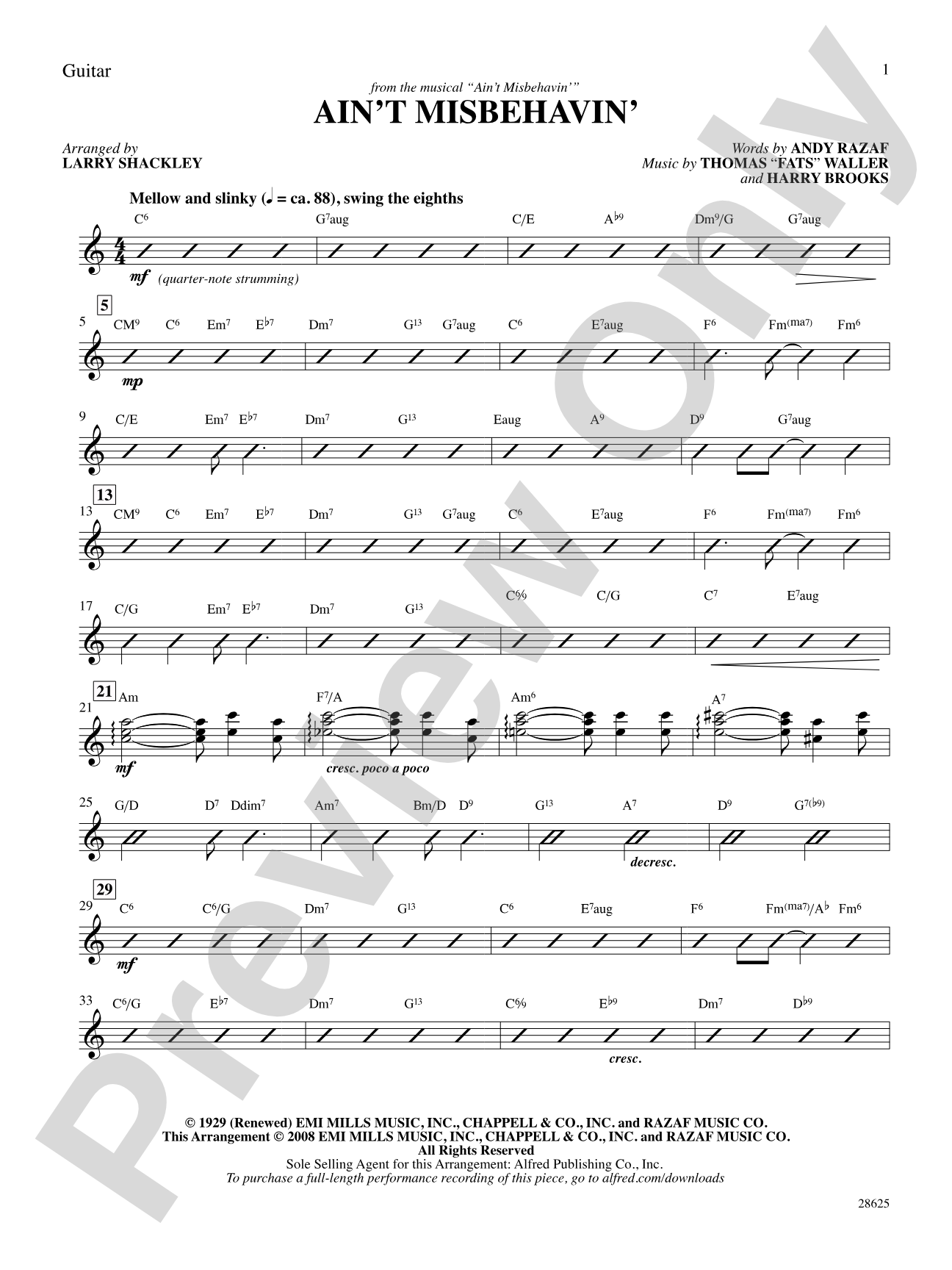 Ain't Misbehavin' (from the musical Ain't Misbehavin'): Guitar: Choral SoundPax