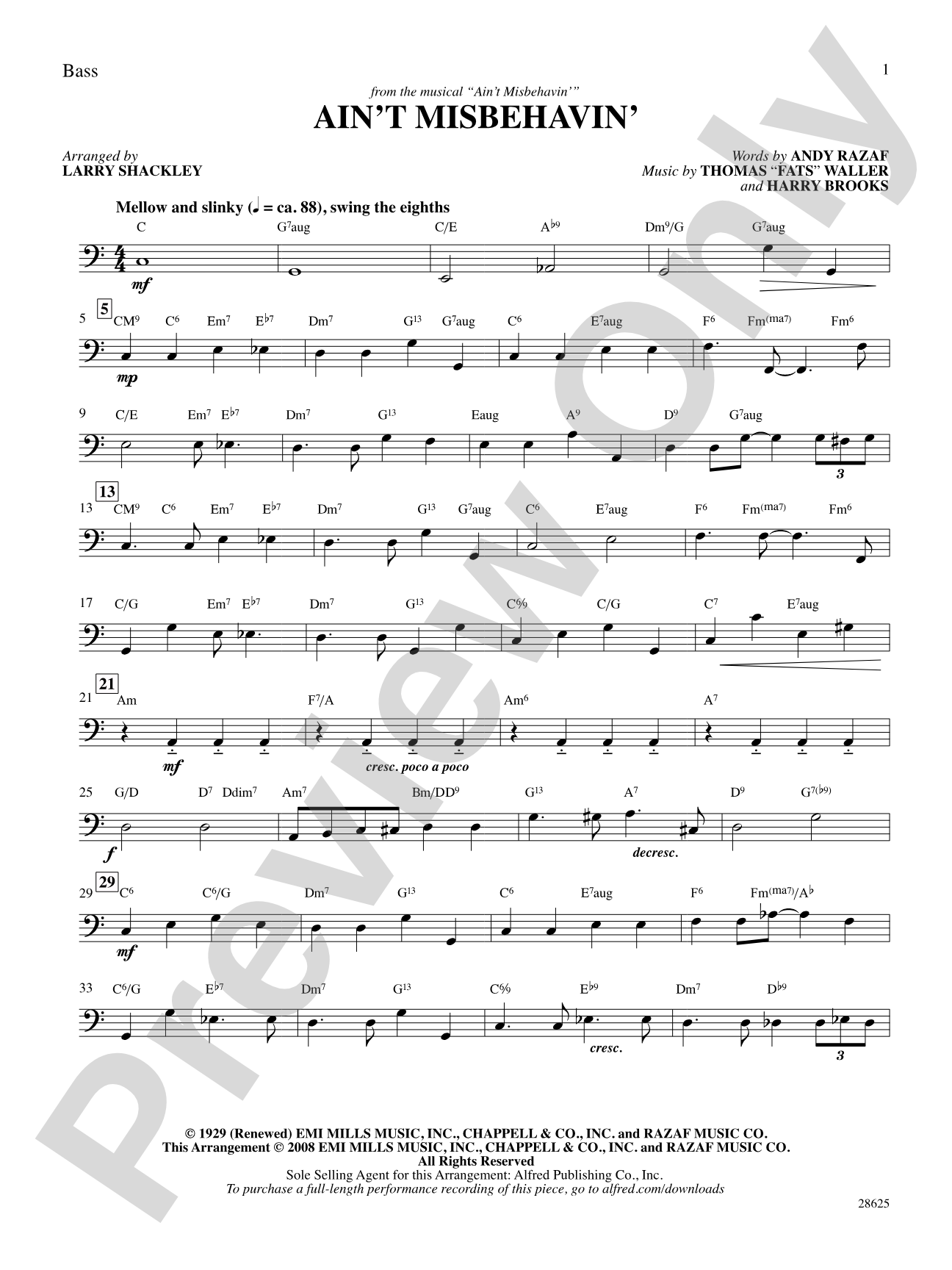 Ain't Misbehavin' (from the musical Ain't Misbehavin'): String Bass: Choral SoundPax
