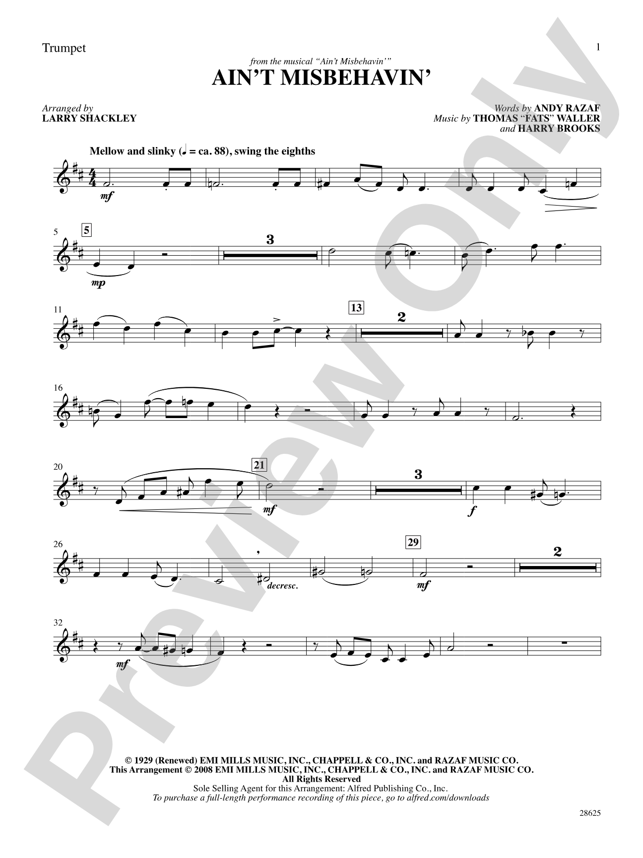 Ain't Misbehavin' (from the musical Ain't Misbehavin'): 1st B-flat Trumpet: Choral SoundPax