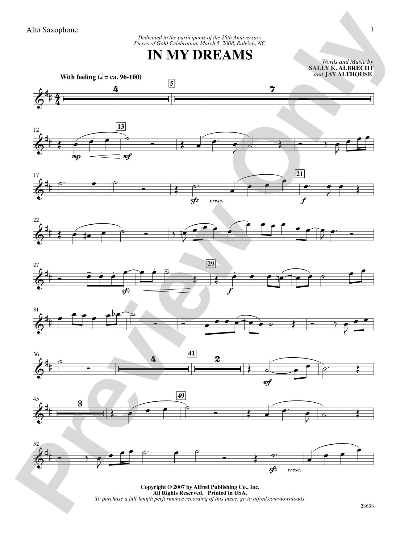 In My Dreams: E-flat Alto Saxophone: Choral SoundPax