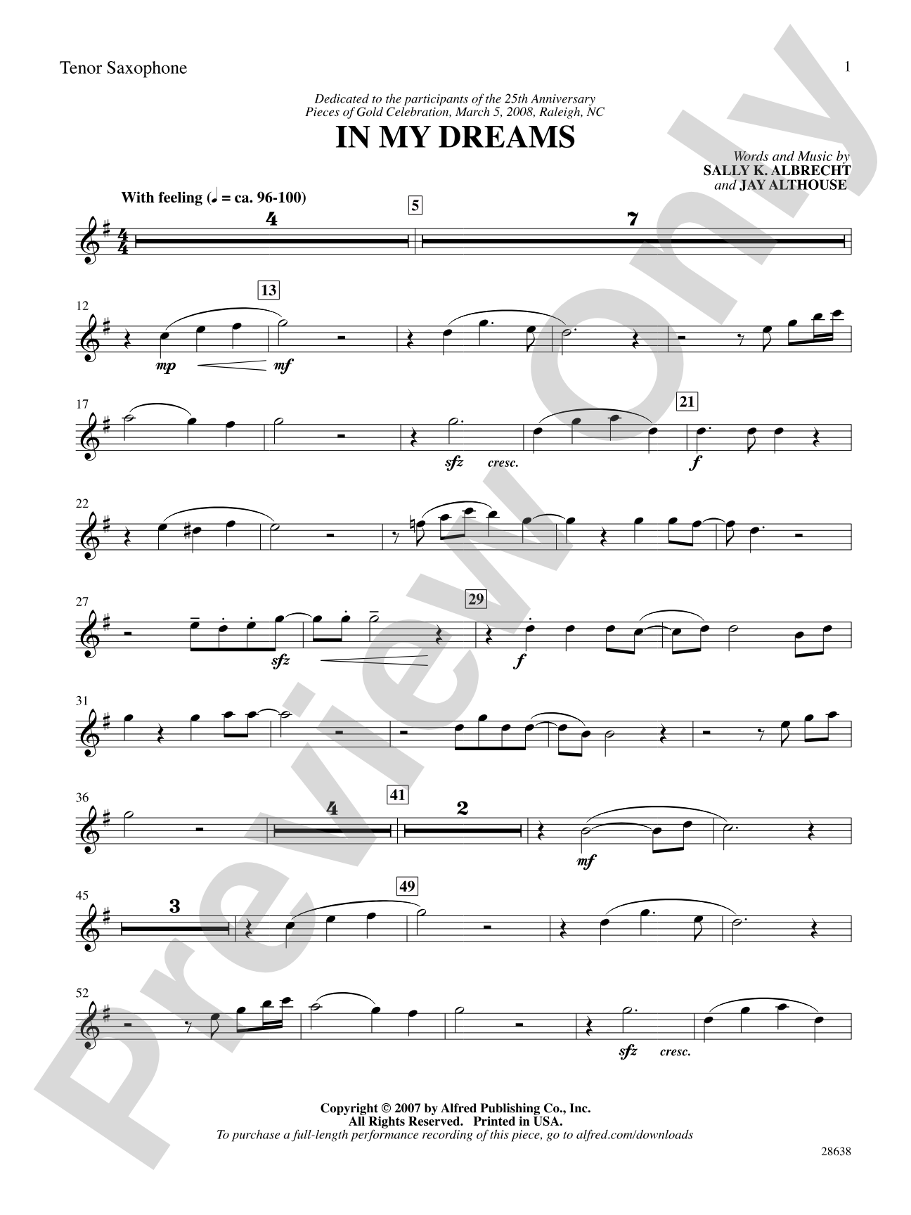 In My Dreams: B-flat Tenor Saxophone: Choral SoundPax