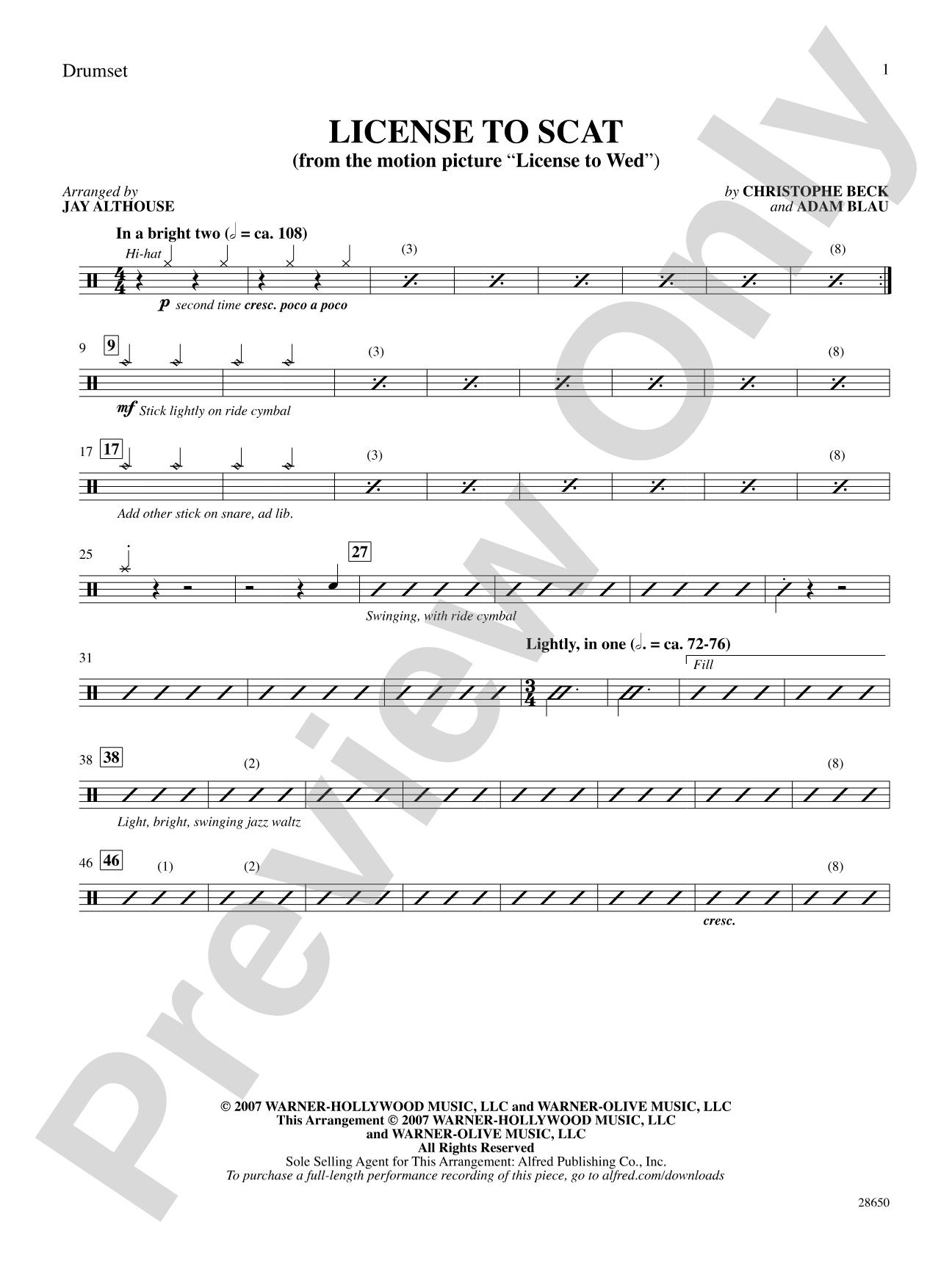 License to Scat (from the motion picture License to Wed): Drums: Choral SoundPax