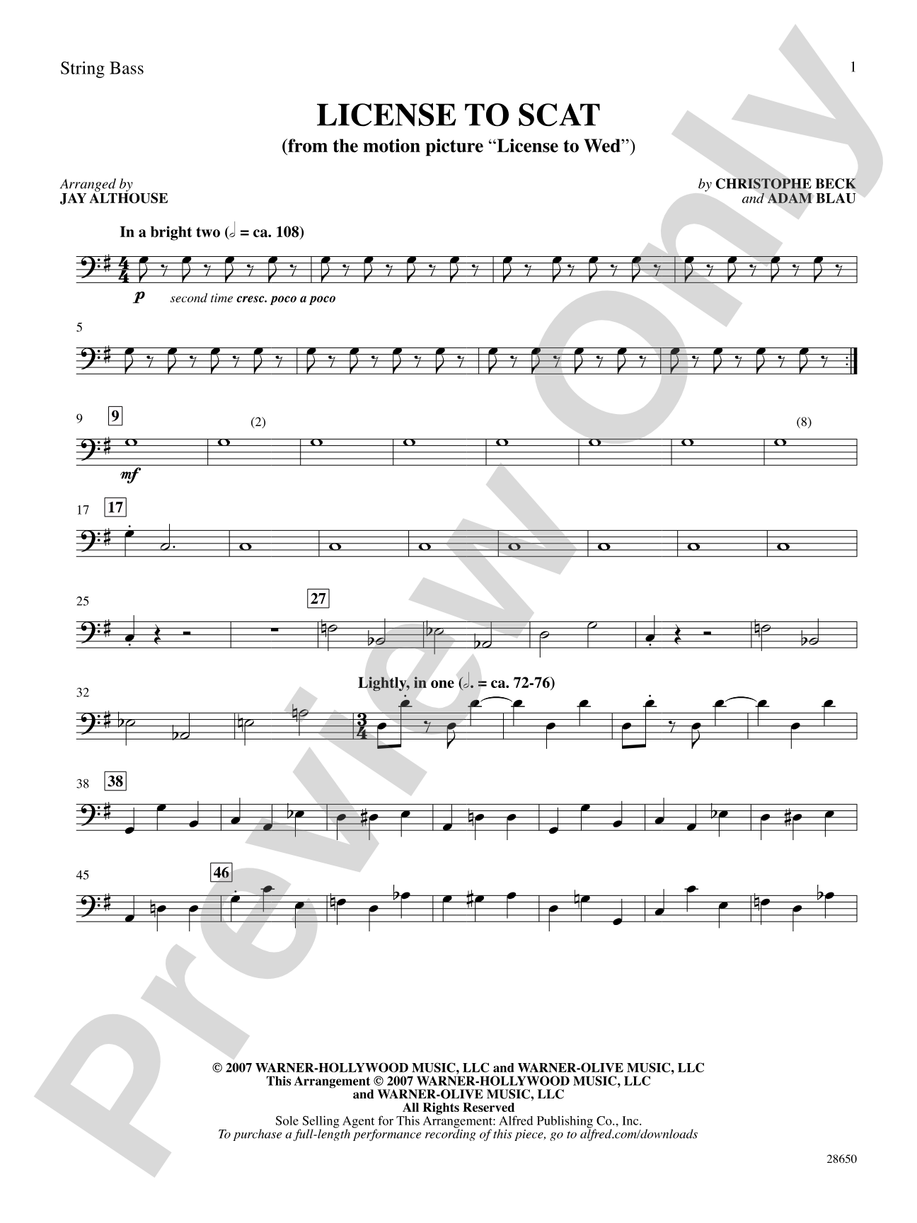 License to Scat (from the motion picture License to Wed): String Bass: Choral SoundPax