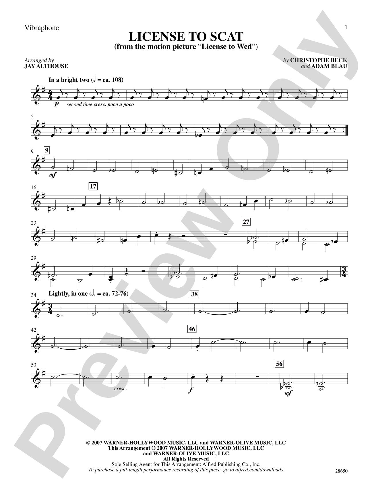 License to Scat (from the motion picture License to Wed): Vibraphone: Choral SoundPax
