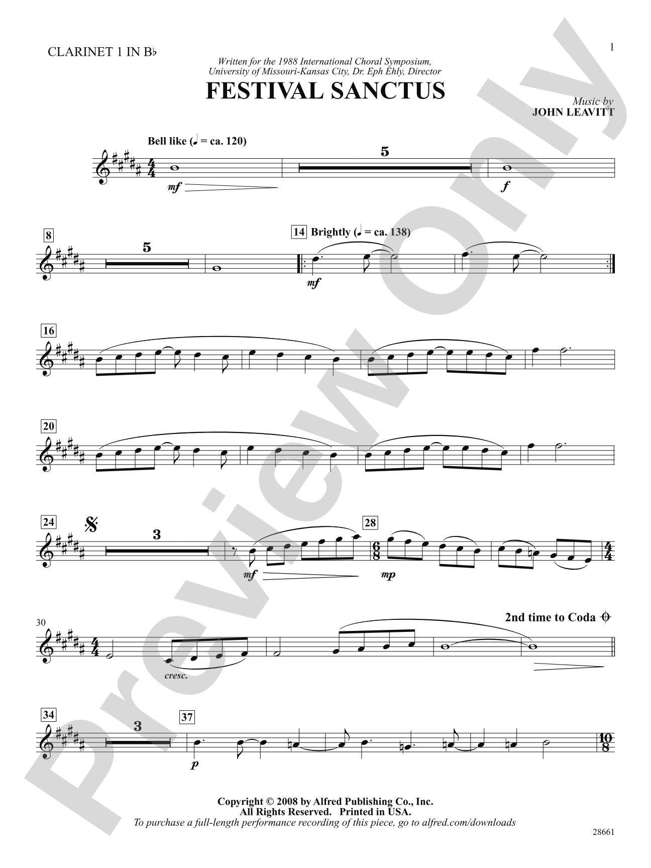Festival Sanctus: 1st B-flat Clarinet: Choral SoundPax