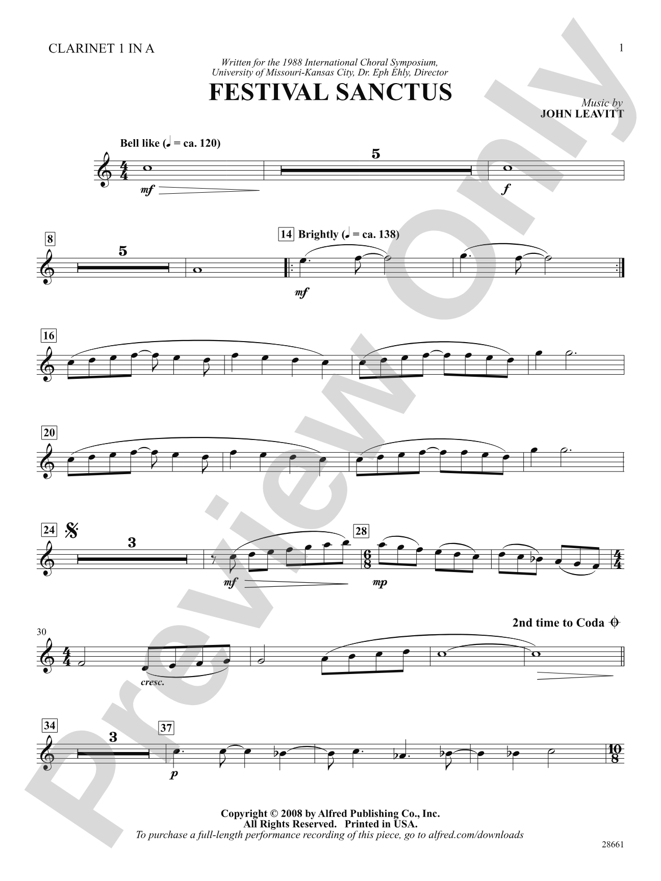 Festival Sanctus: 1st Clarinet in A: Choral SoundPax