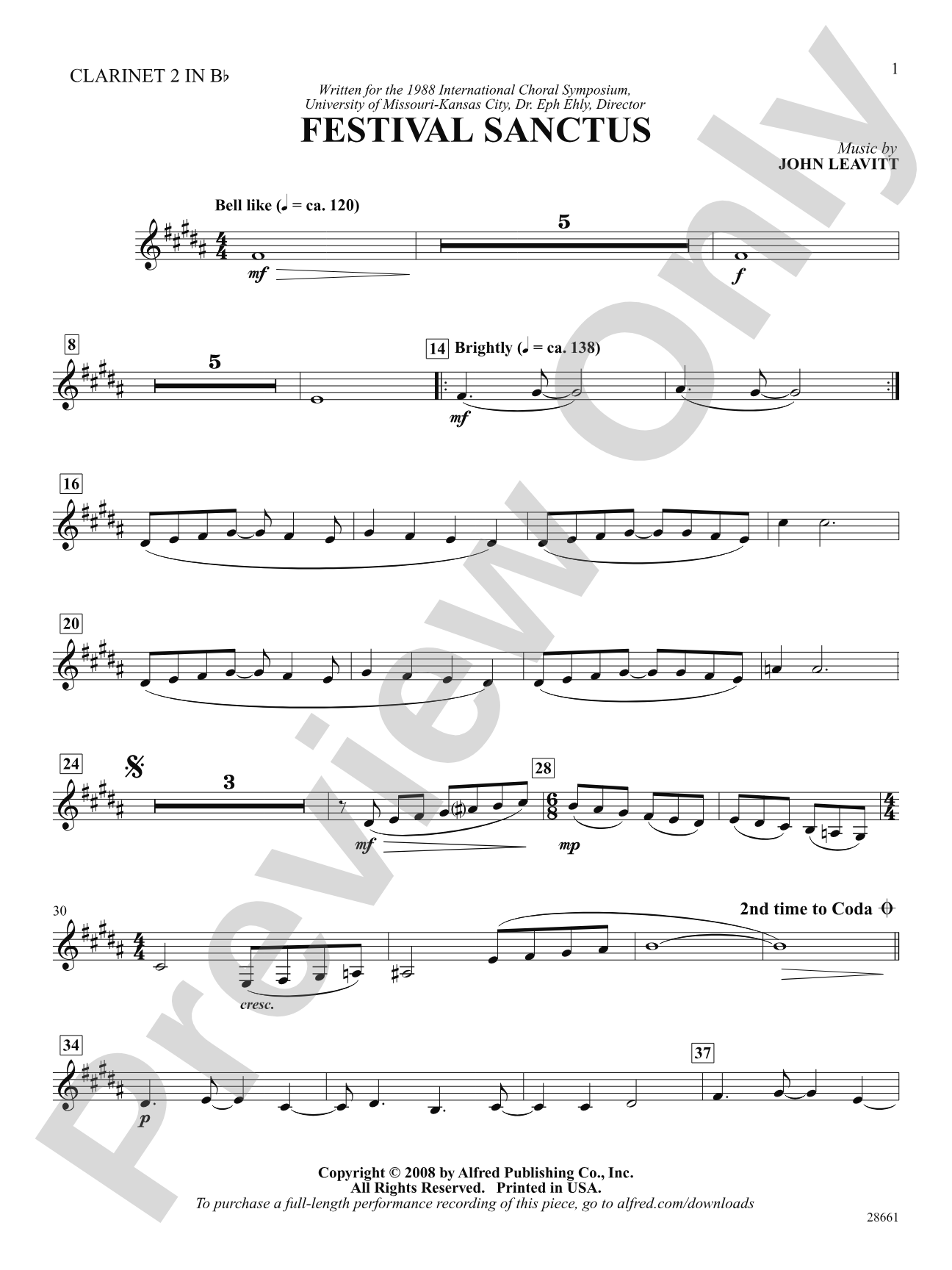 Festival Sanctus: 2nd B-flat Clarinet: Choral SoundPax
