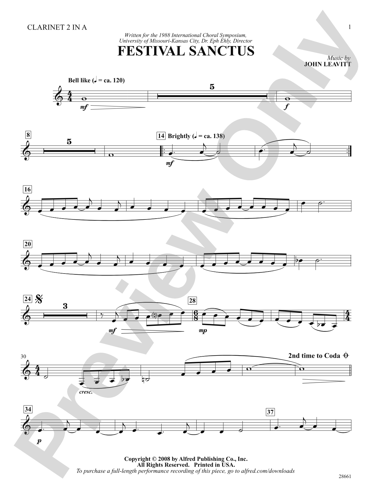 Festival Sanctus: 2nd Clarinet in A: Choral SoundPax