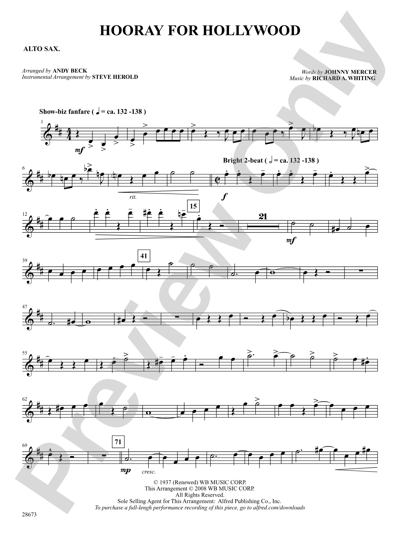 Hooray for Hollywood: E-flat Alto Saxophone: Choral SoundPax