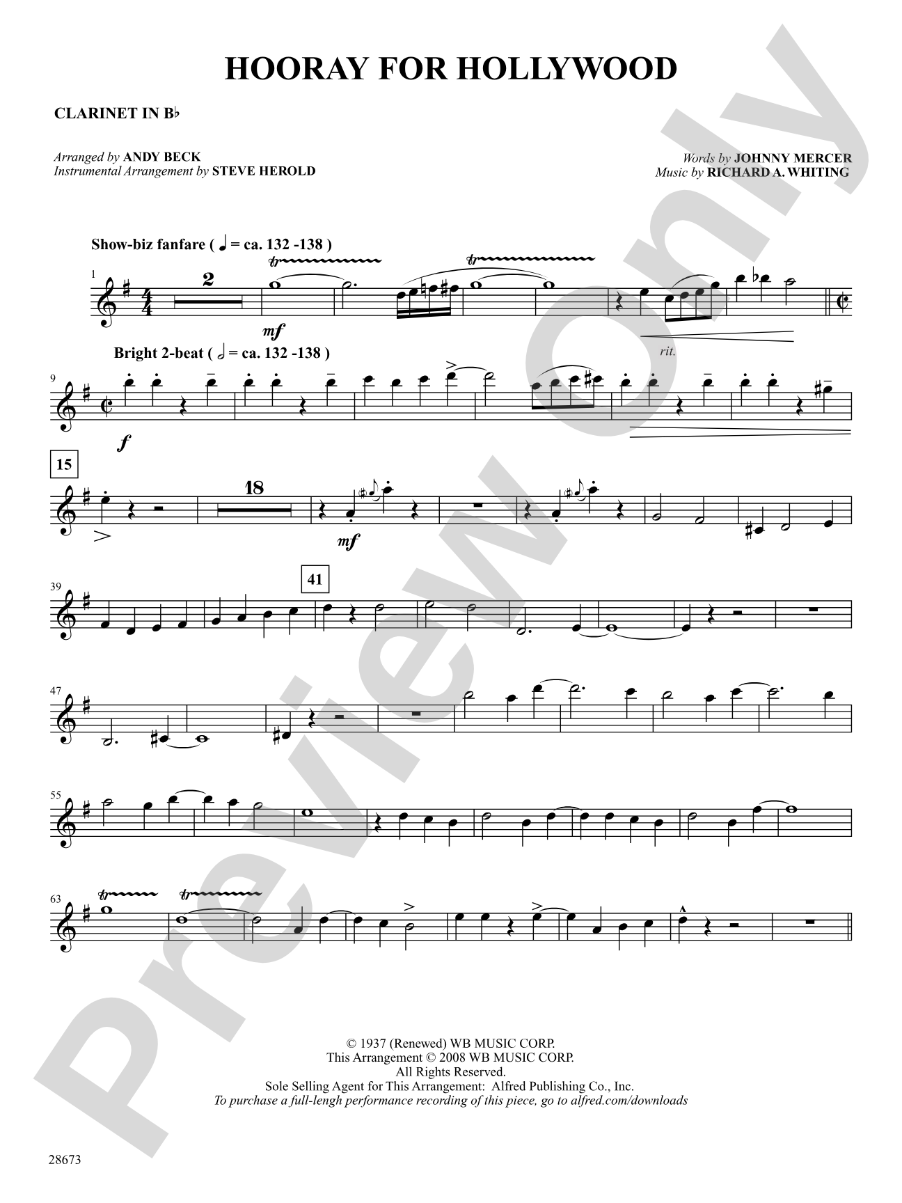 Hooray for Hollywood: 1st B-flat Clarinet: Choral SoundPax
