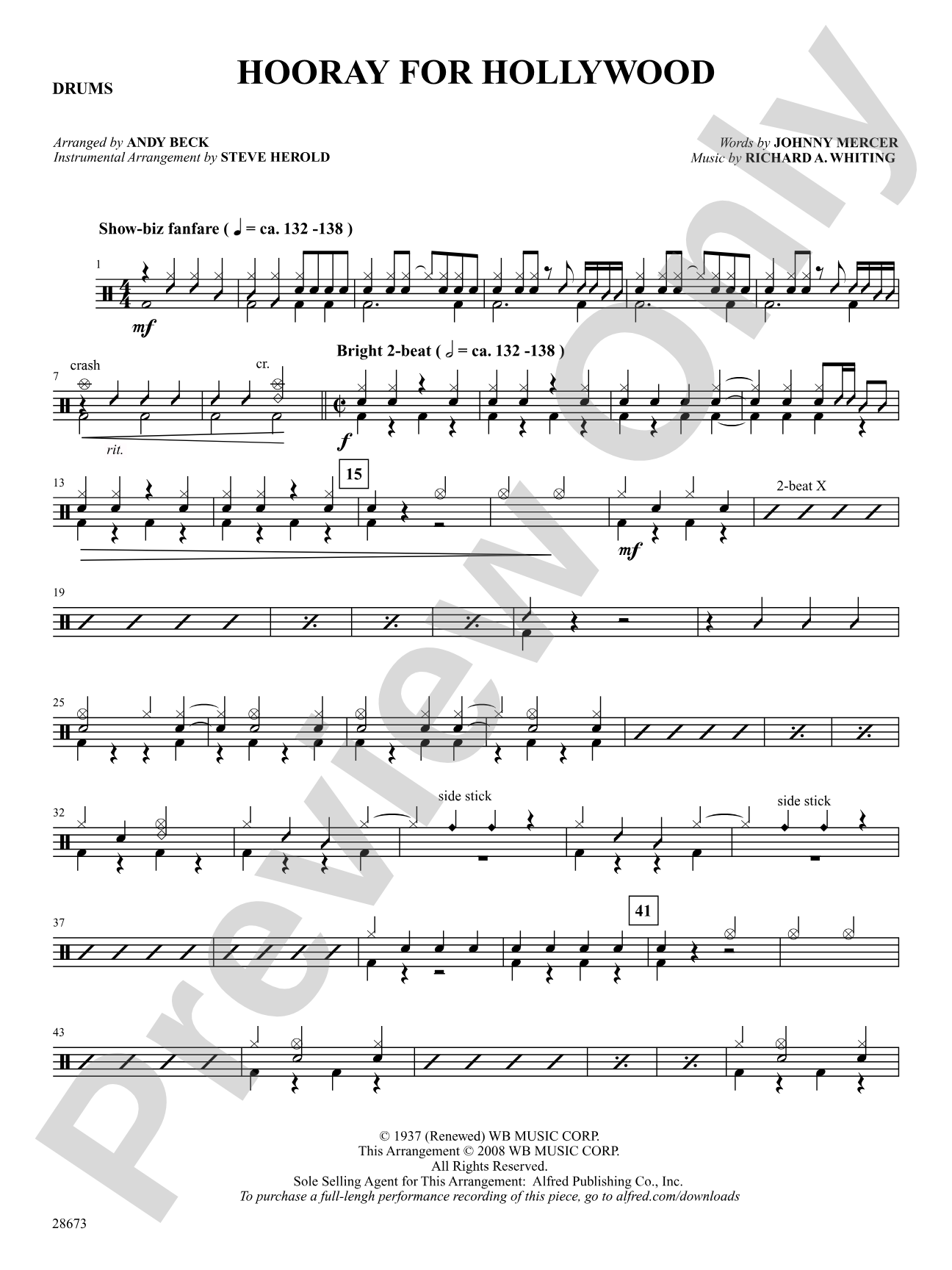 Hooray for Hollywood: Drums: Choral SoundPax