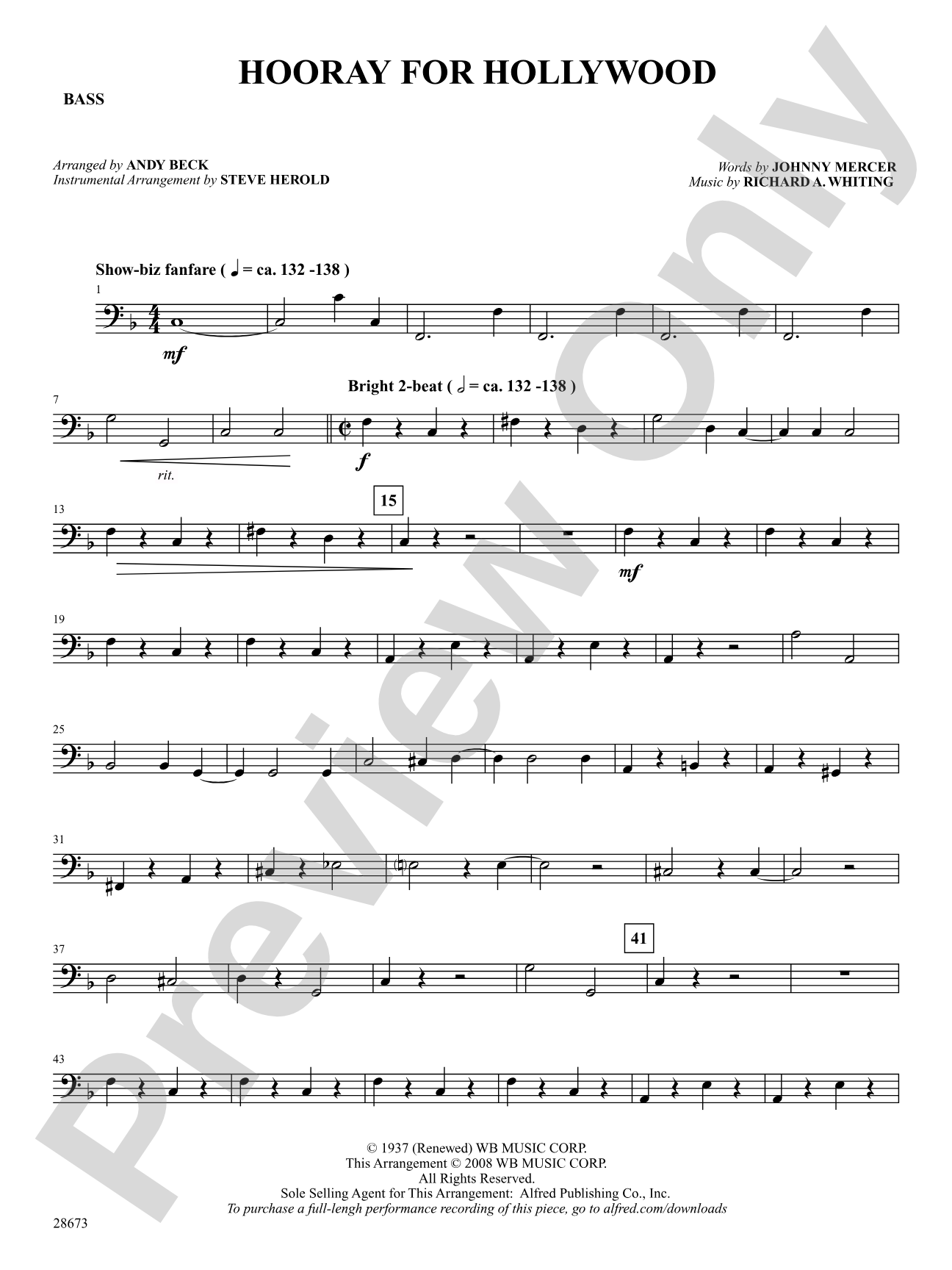 Hooray for Hollywood: String Bass: Choral SoundPax