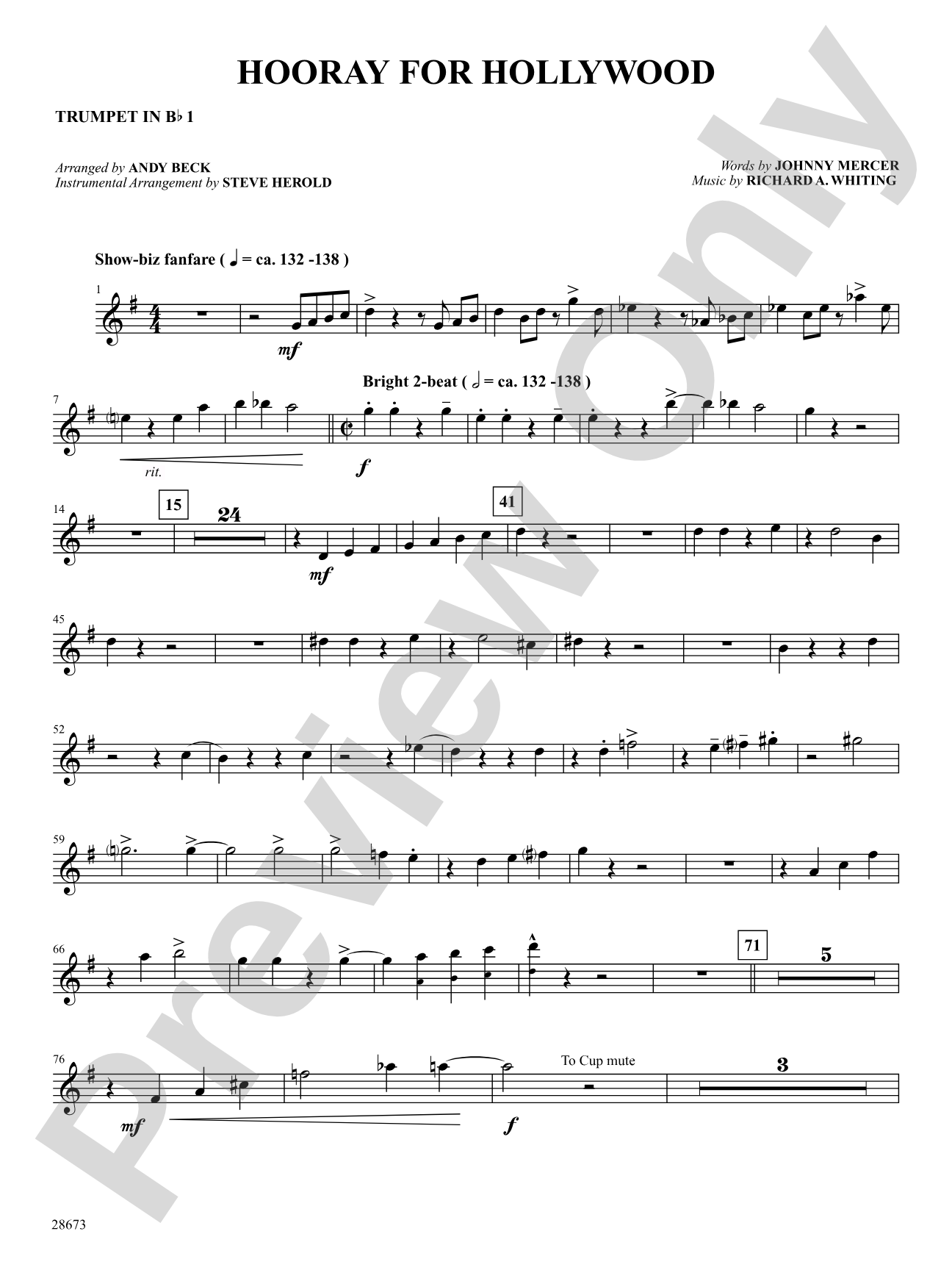Hooray for Hollywood: 1st B-flat Trumpet: Choral SoundPax