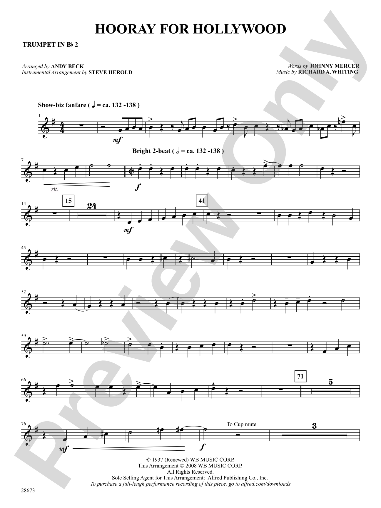 Hooray for Hollywood: 2nd B-flat Trumpet: Choral SoundPax