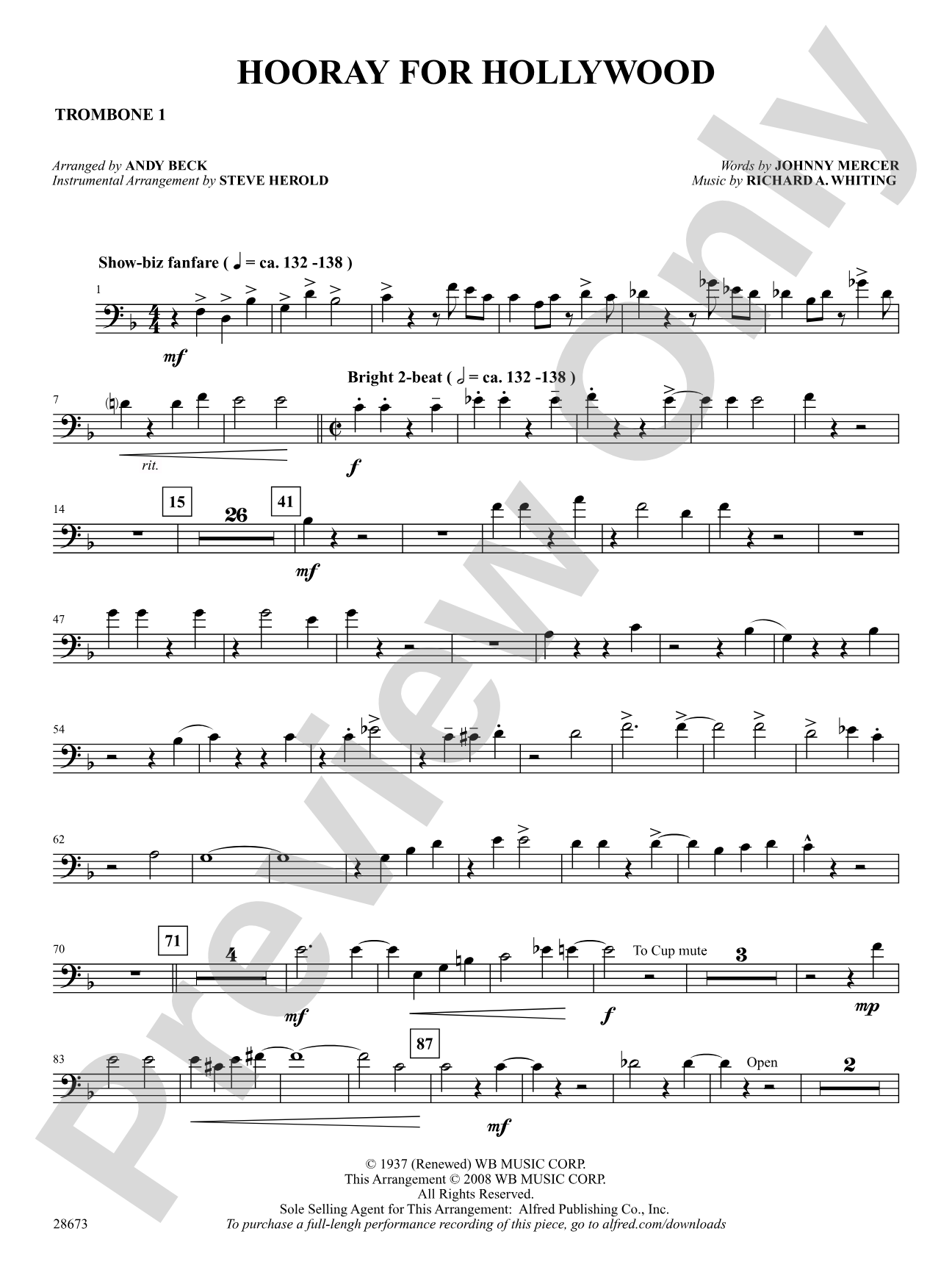 Hooray for Hollywood: 1st Trombone: Choral SoundPax