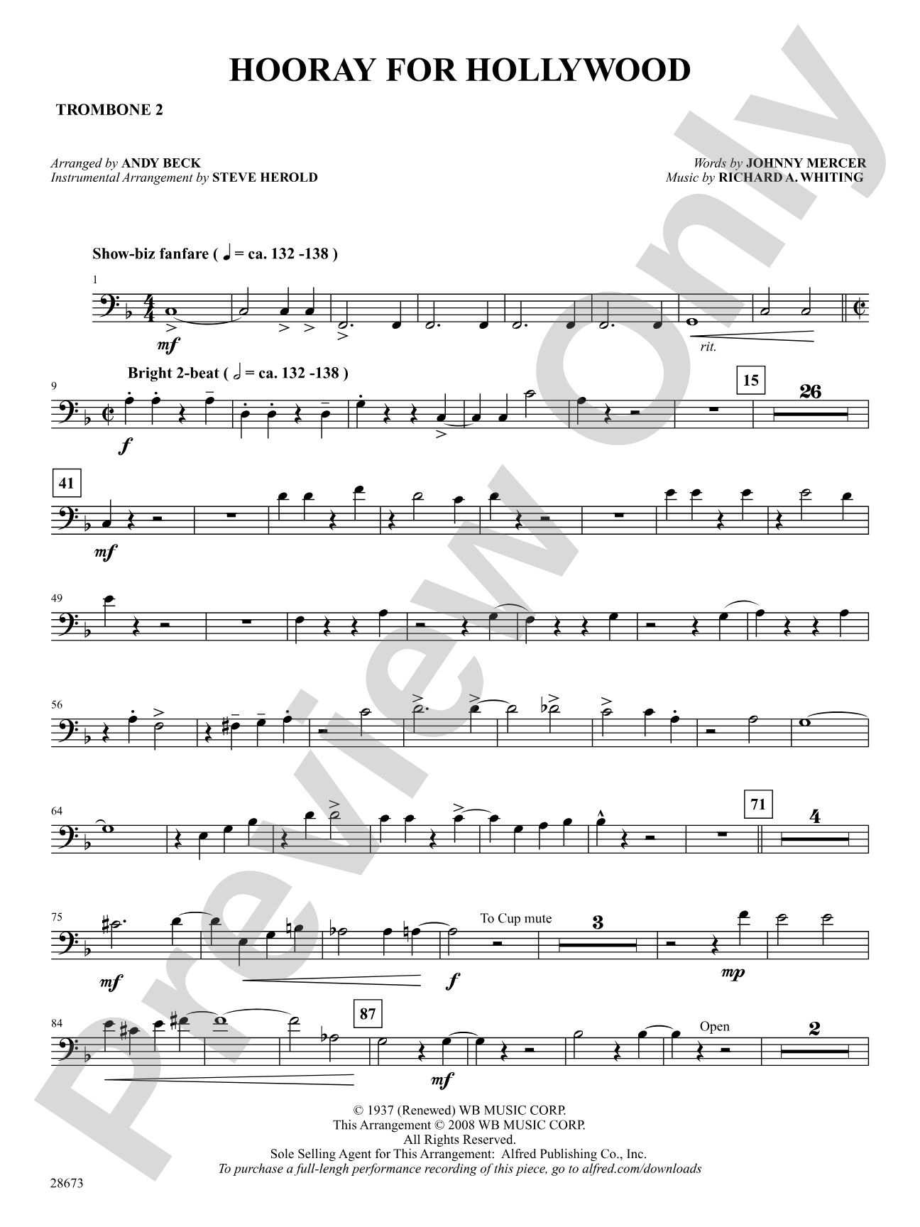 Hooray for Hollywood: 2nd Trombone: Choral SoundPax