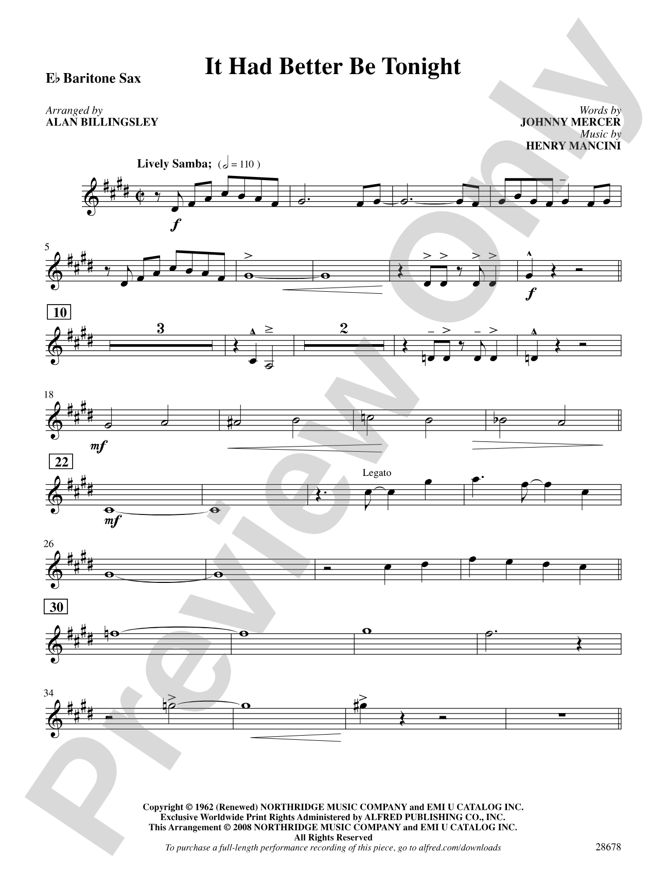 It Had Better Be Tonight (recorded by Michael Buble): E-flat Baritone Saxophone: Choral SoundPax