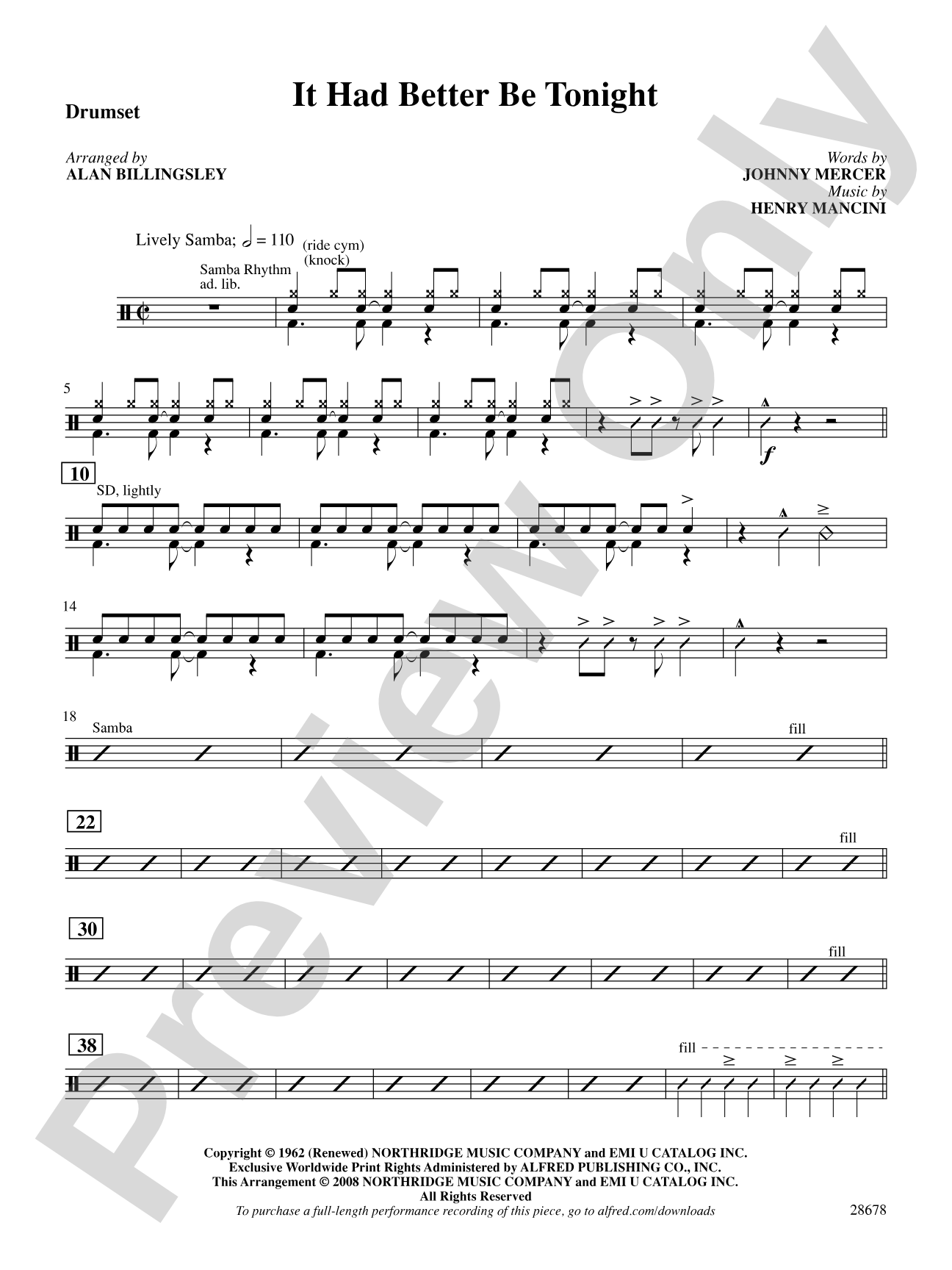 It Had Better Be Tonight (recorded by Michael Buble): Drums: Choral SoundPax