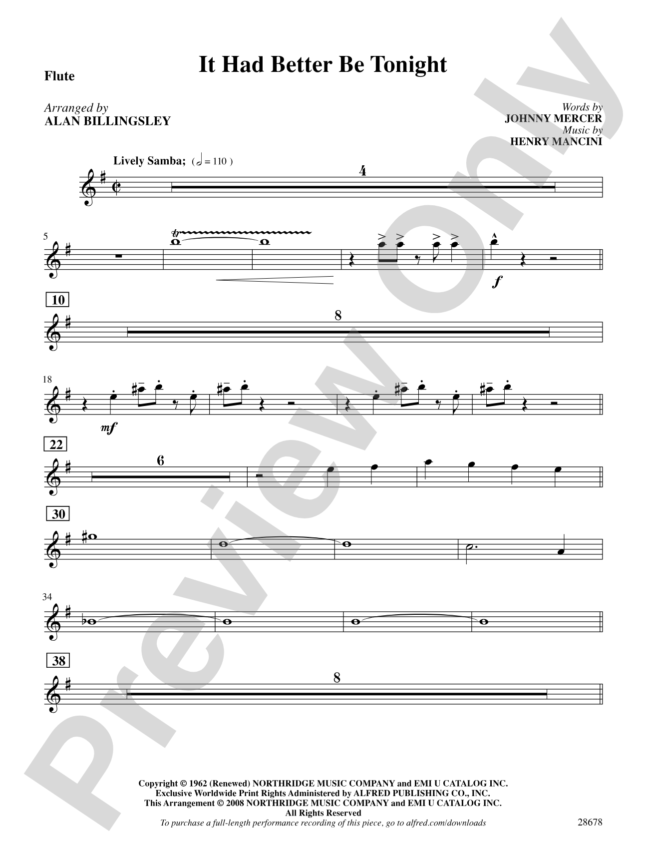 It Had Better Be Tonight (recorded by Michael Buble): Flute: Choral SoundPax