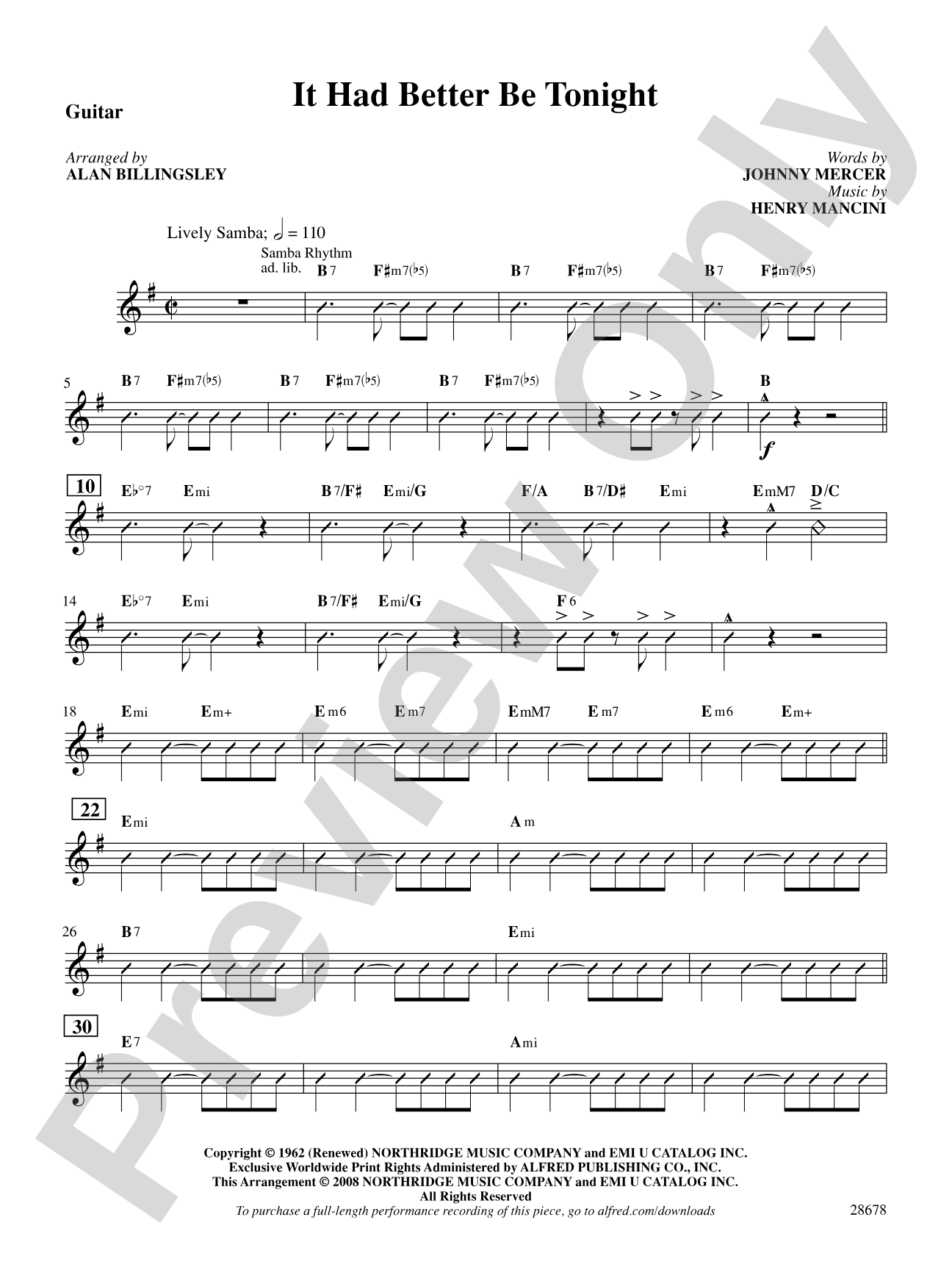 It Had Better Be Tonight (recorded by Michael Buble): Guitar: Choral SoundPax