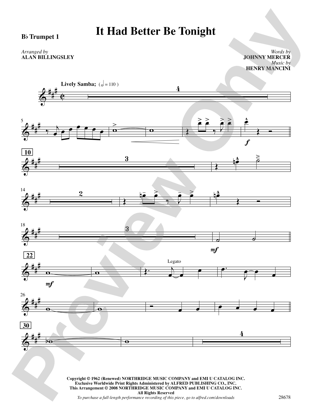 It Had Better Be Tonight (recorded by Michael Buble): 1st B-flat Trumpet: Choral SoundPax