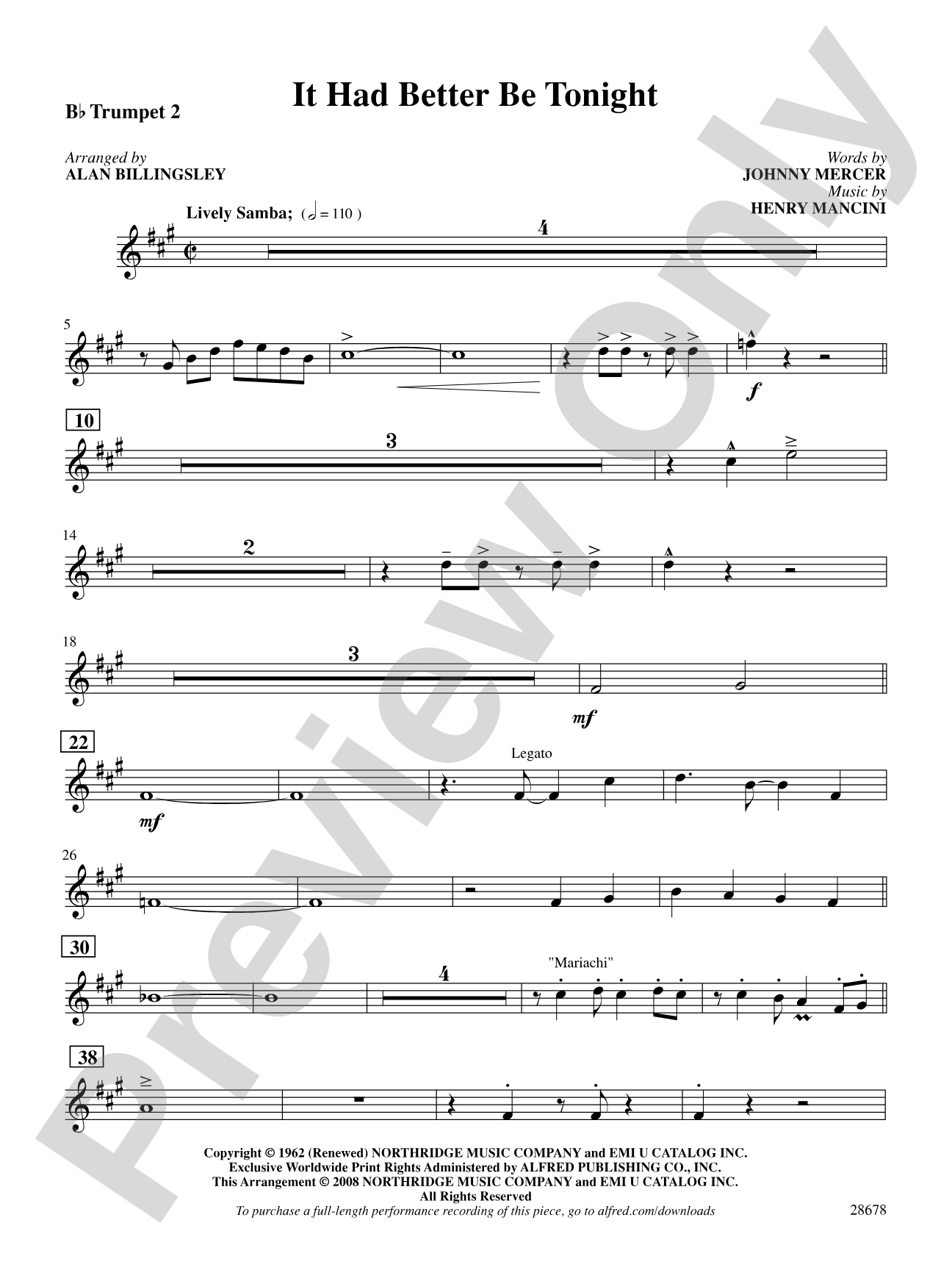It Had Better Be Tonight (recorded by Michael Buble): 2nd B-flat Trumpet: Choral SoundPax