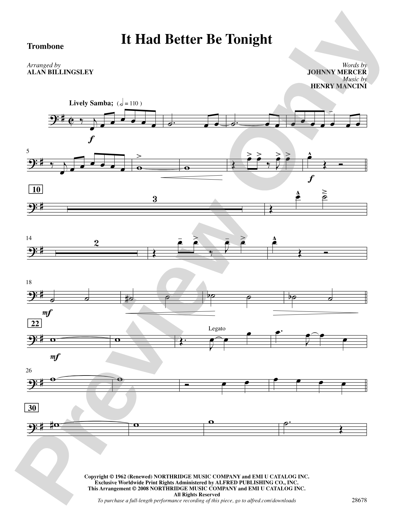 It Had Better Be Tonight (recorded by Michael Buble): 1st Trombone: Choral SoundPax