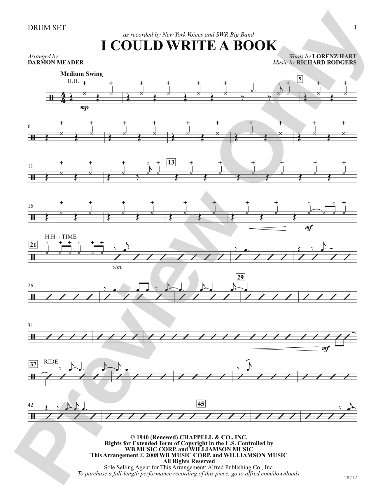 I Could Write a Book: Drums: Choral SoundPax