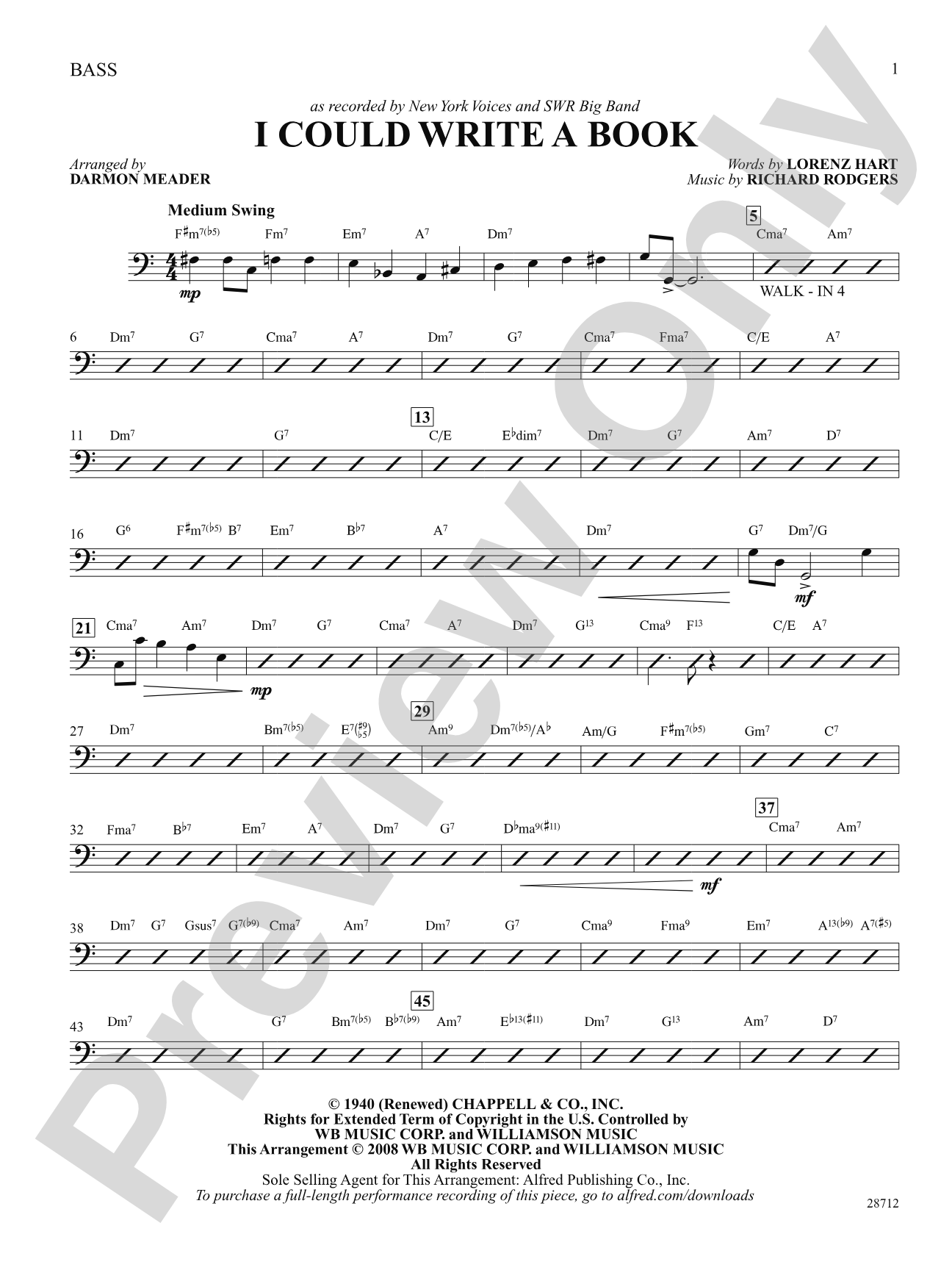 I Could Write a Book: String Bass: Choral SoundPax