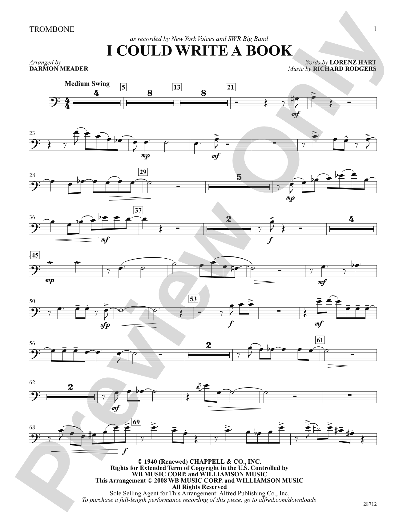I Could Write a Book: 1st Trombone: Choral SoundPax