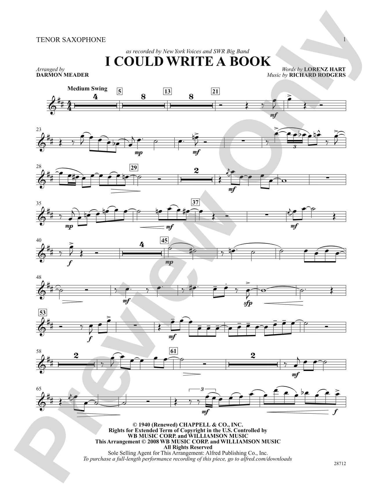 I Could Write a Book: B-flat Tenor Saxophone: Choral SoundPax
