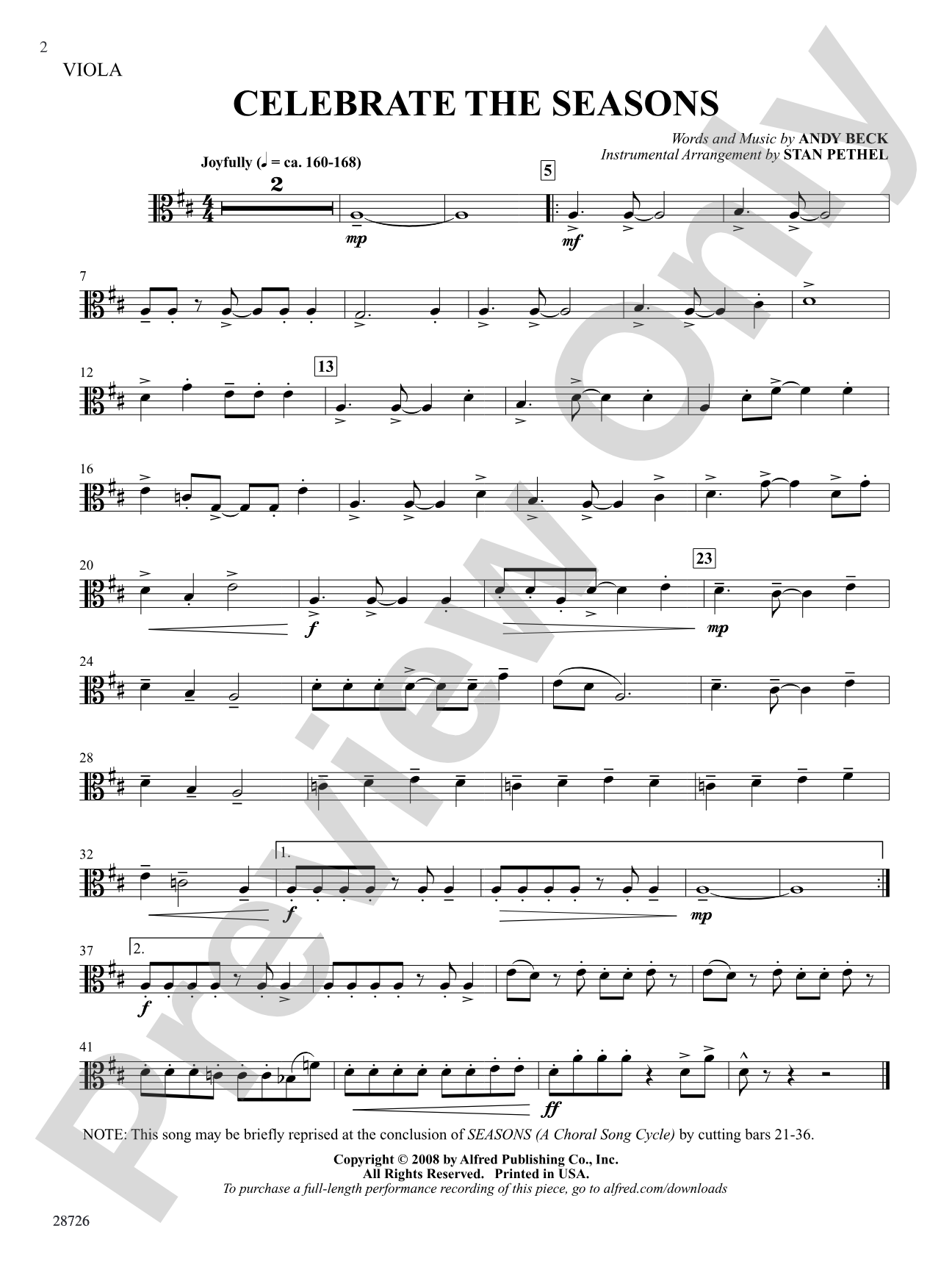 Seasons (A Choral Song Cycle): Viola: Choral SoundPax