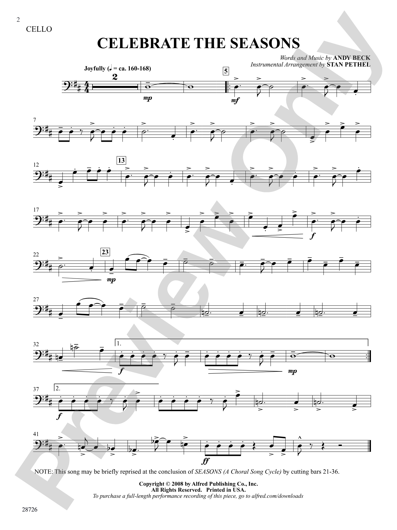 Seasons (A Choral Song Cycle): Cello: Choral SoundPax
