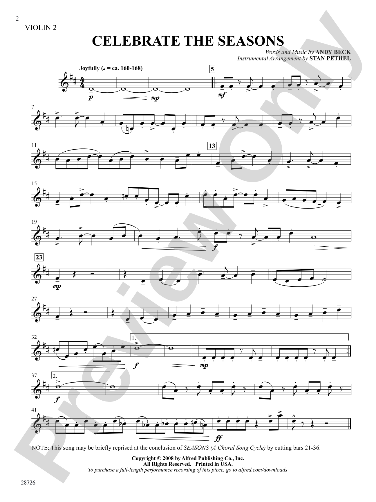 Seasons (A Choral Song Cycle): 2nd Violin: Choral SoundPax