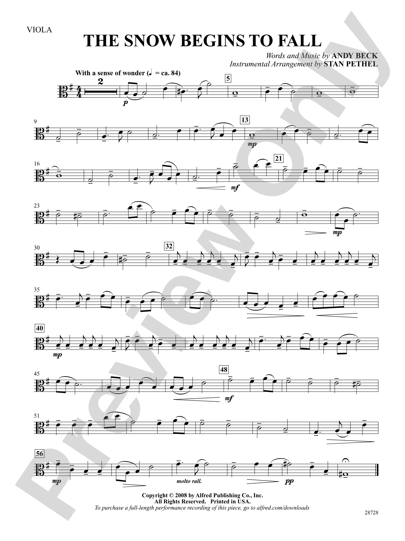 The Snow Begins to Fall: Viola: Choral SoundPax