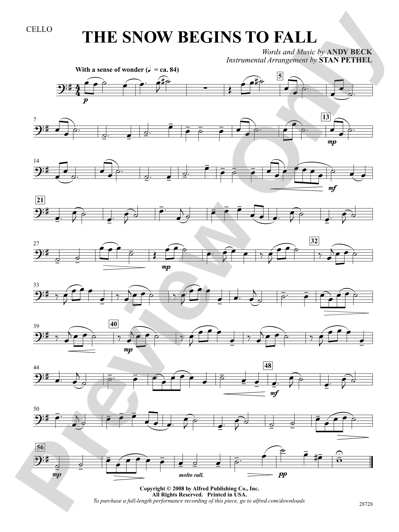 The Snow Begins to Fall: Cello: Choral SoundPax
