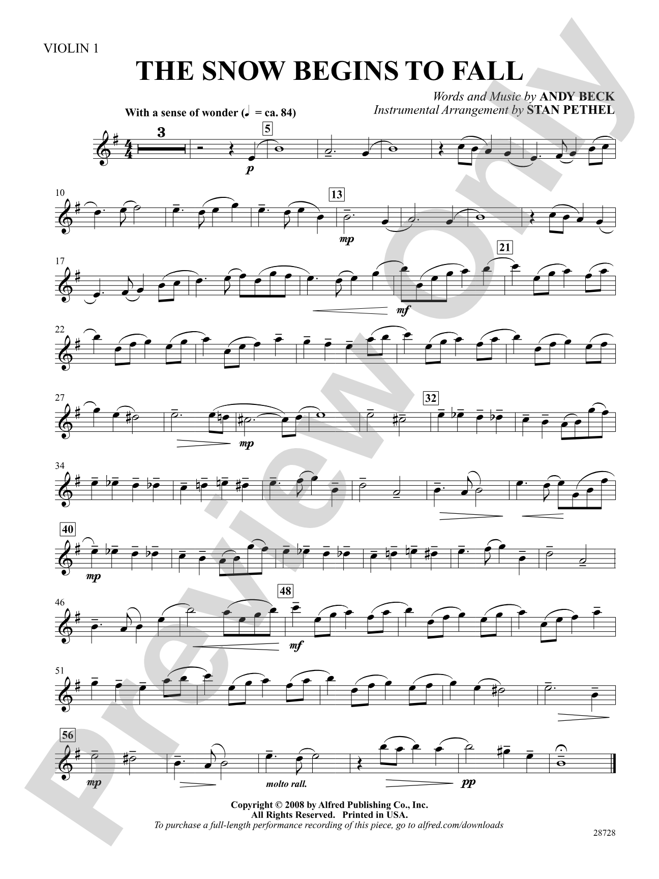 The Snow Begins to Fall: 1st Violin: Choral SoundPax