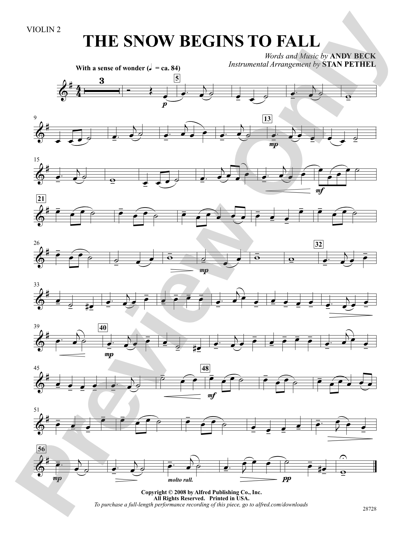 The Snow Begins to Fall: 2nd Violin: Choral SoundPax