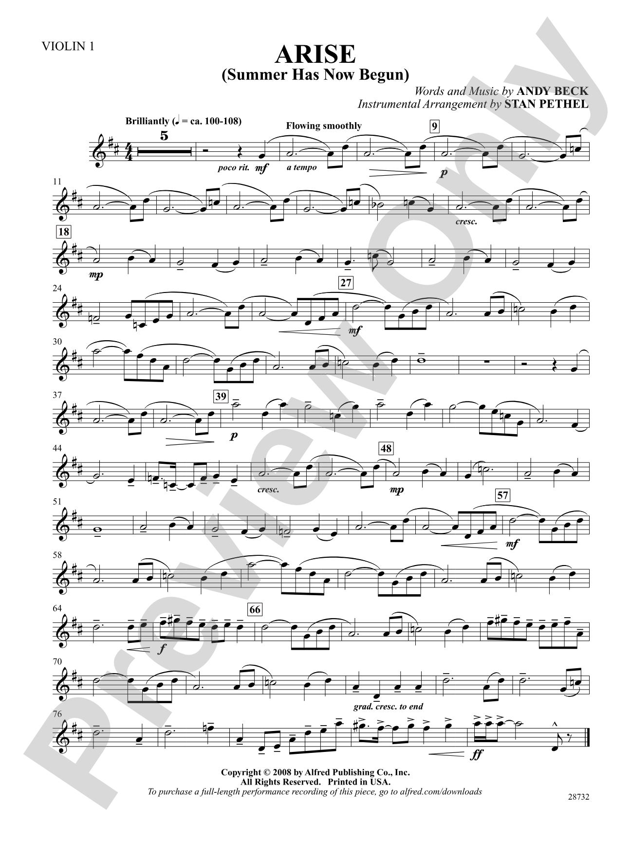 Arise (Summer Has Now Begun): 1st Violin: Choral SoundPax