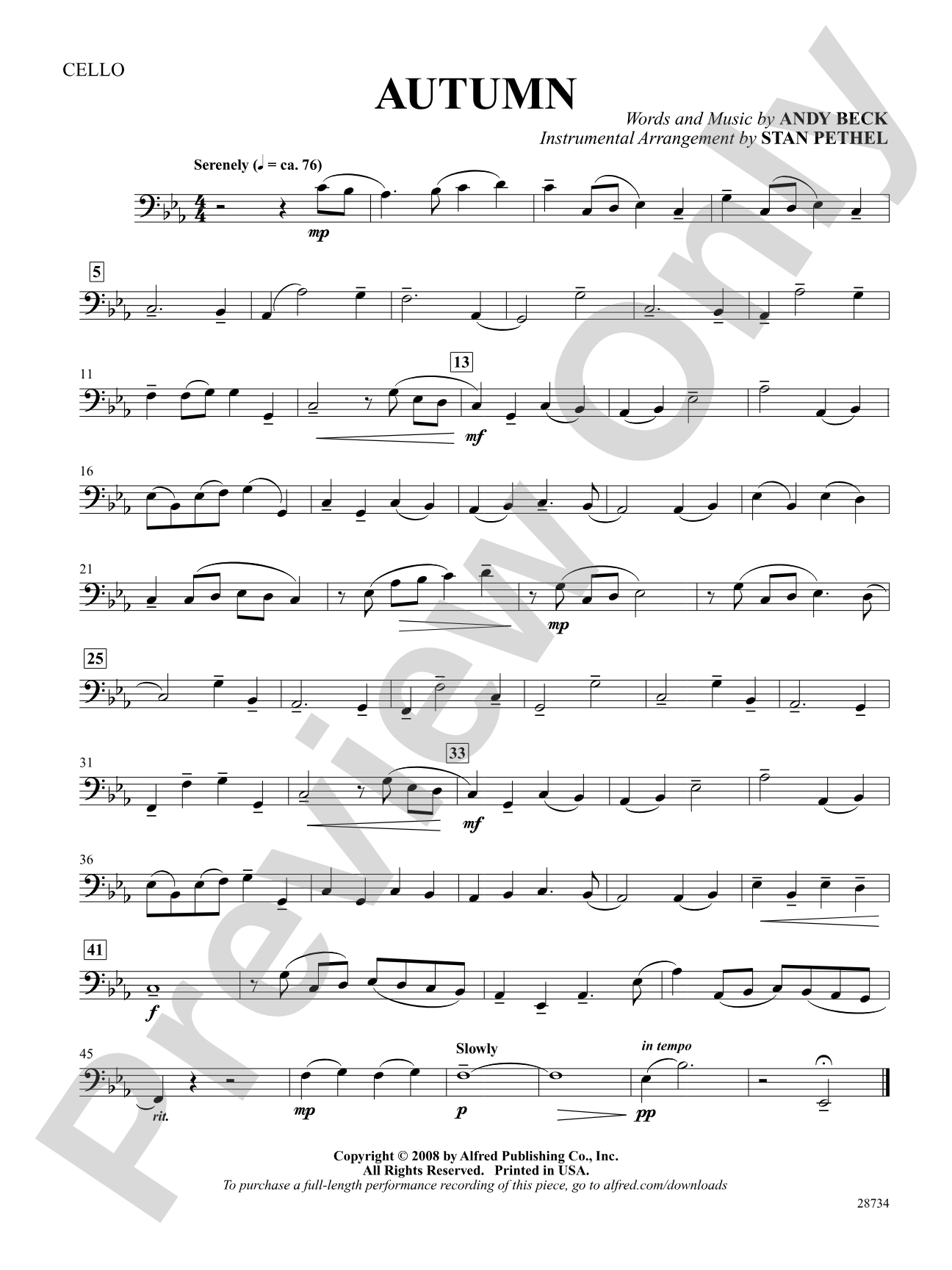Autumn: Cello: Choral SoundPax